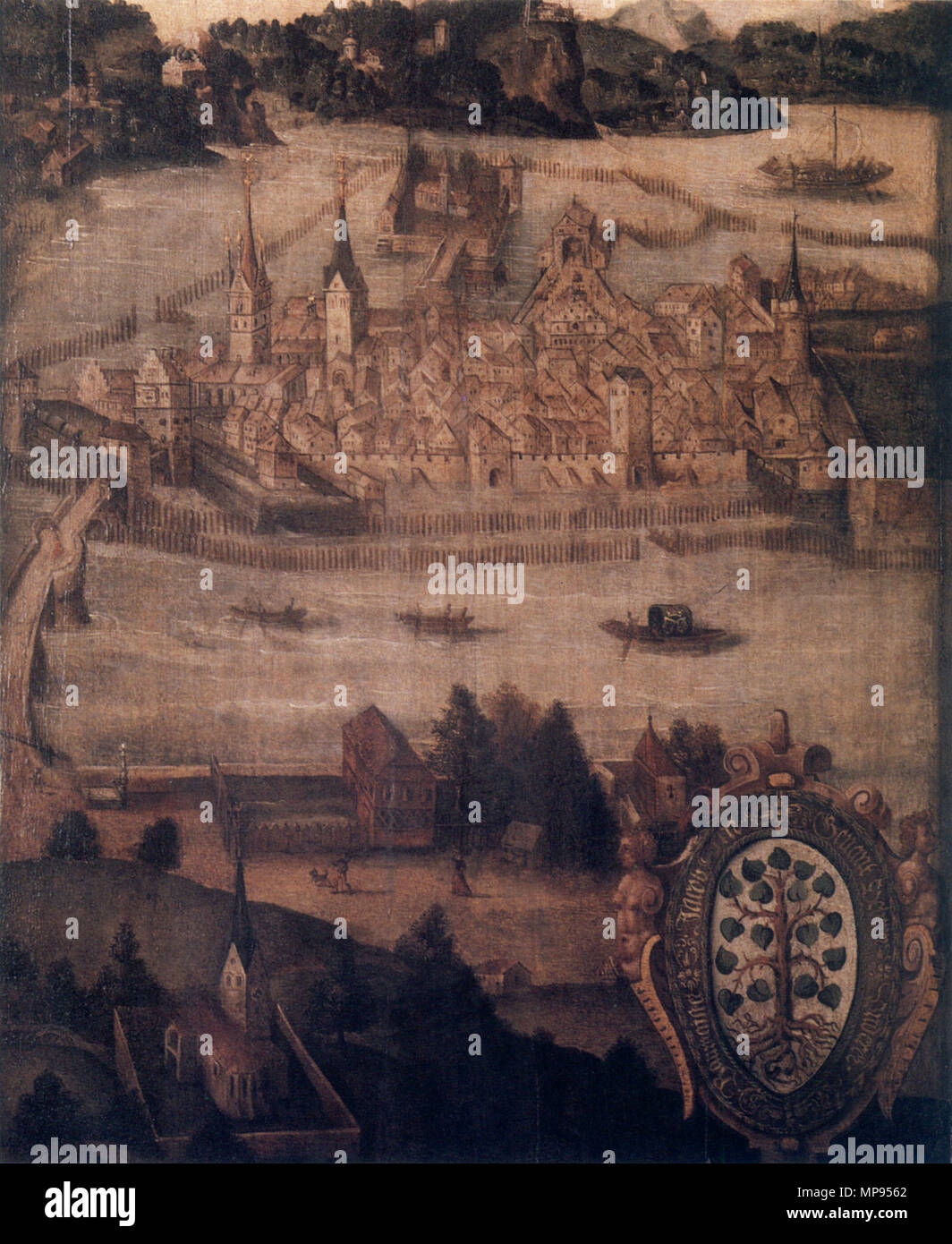 Ansicht der Stadt Lindau (Bodensee) um 1600, von Jacob U. M., genannt  Scherer; Städtische Kunstsammlungen Lindau . circa 1600. Jacob U. M.,  genannt Scherer 811 Lindau um 1600 Stock Photo - Alamy