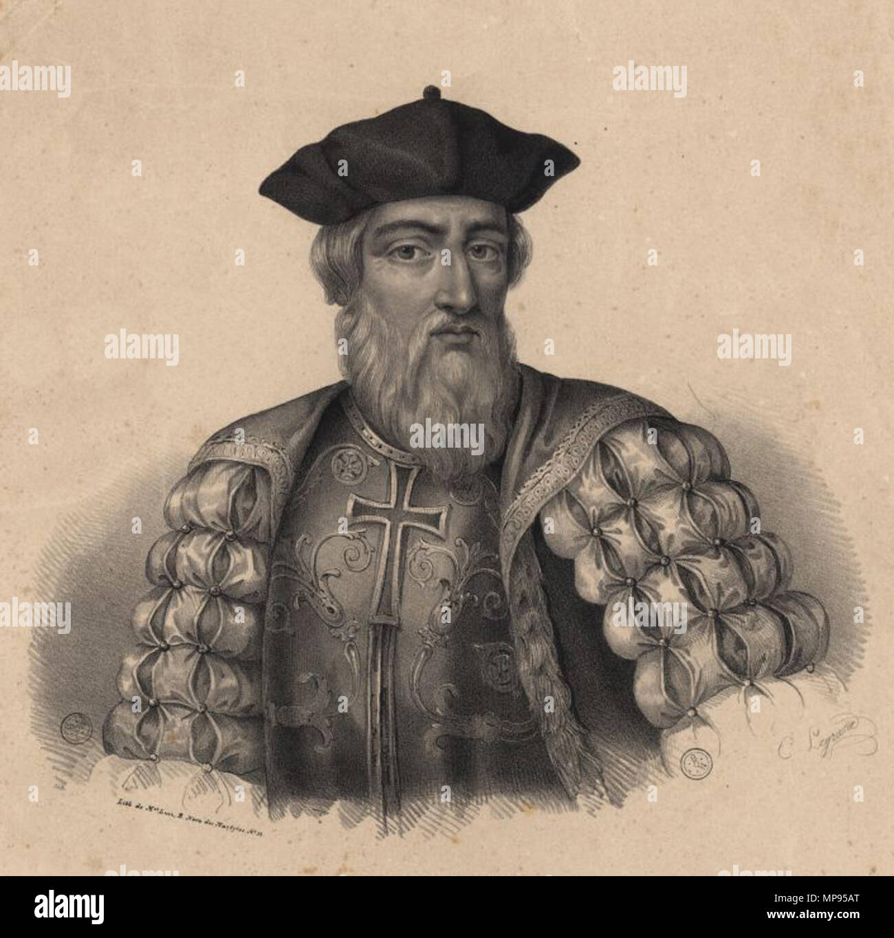 .  Português: Vasco da Gama, navegador e explorador português. . circa 1841.   1225 Vasco da Gama por Charles Legrand Stock Photo