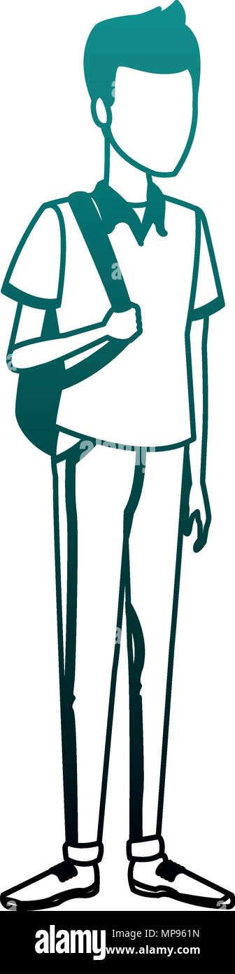 Young man cartoon blue lines Stock Vector
