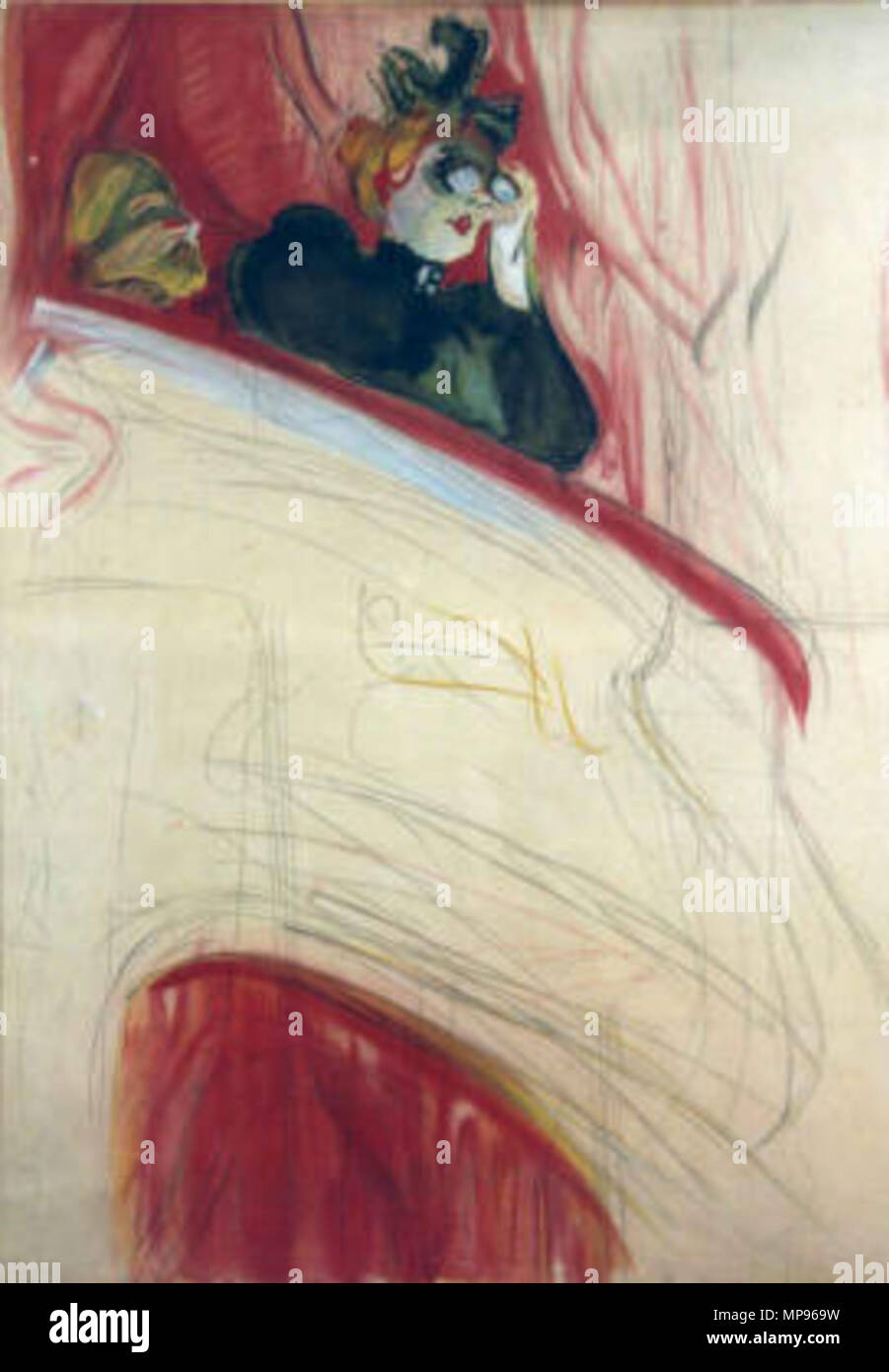 . Català: Cromolitografia d'una figura femenina en una llotja de teatre, pintat per Henri Toulouse-Lautrec . 1893. Henri Toulouse-Lautrec 817 Loge au mascaron dore Toulouse Lautrec-MAE-37809 Stock Photo