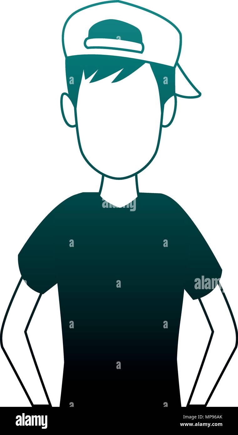 Young man cartoon blue lines Stock Vector