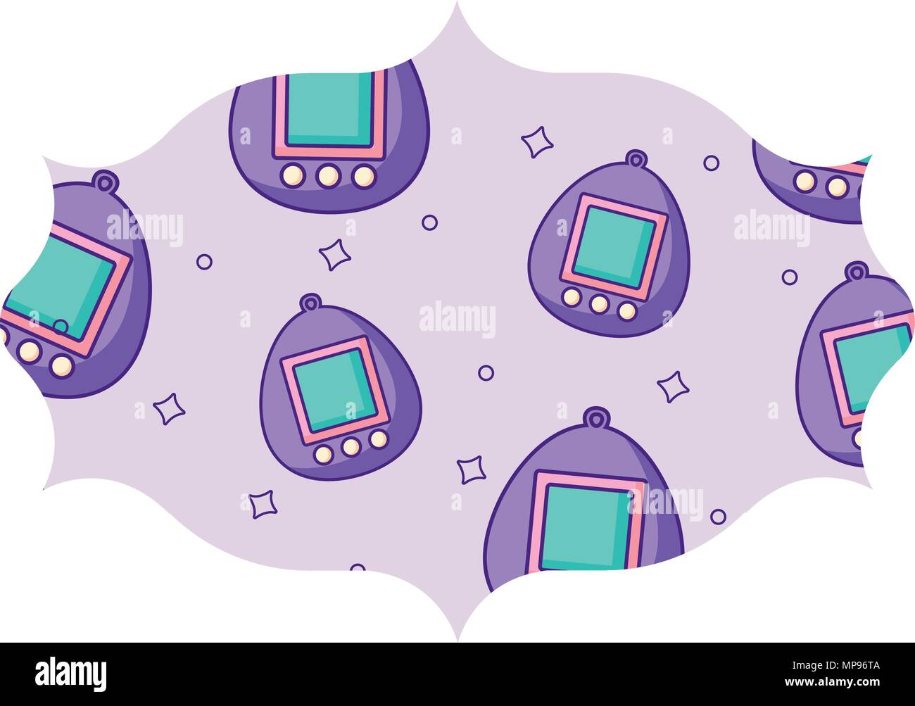arabic frame with tamagotchi pattern over white background, vector illustration Stock Vector