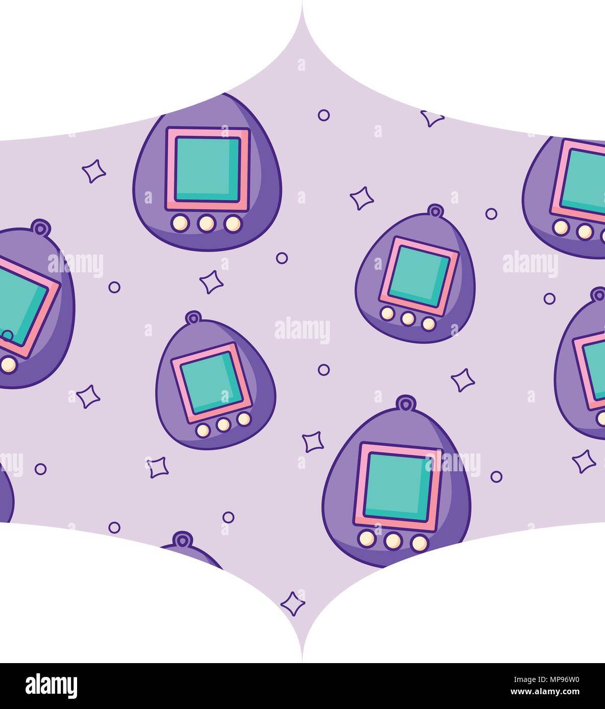 decorative frame with tamagotchi pattern over white background, vector illustration Stock Vector