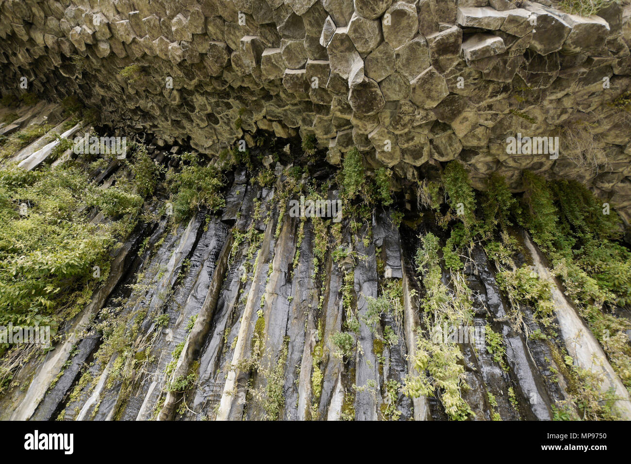 Geological formation of octagonal basalt columns in Garni Gorge called the Symphony of Stones, Garni, Armenia Stock Photo