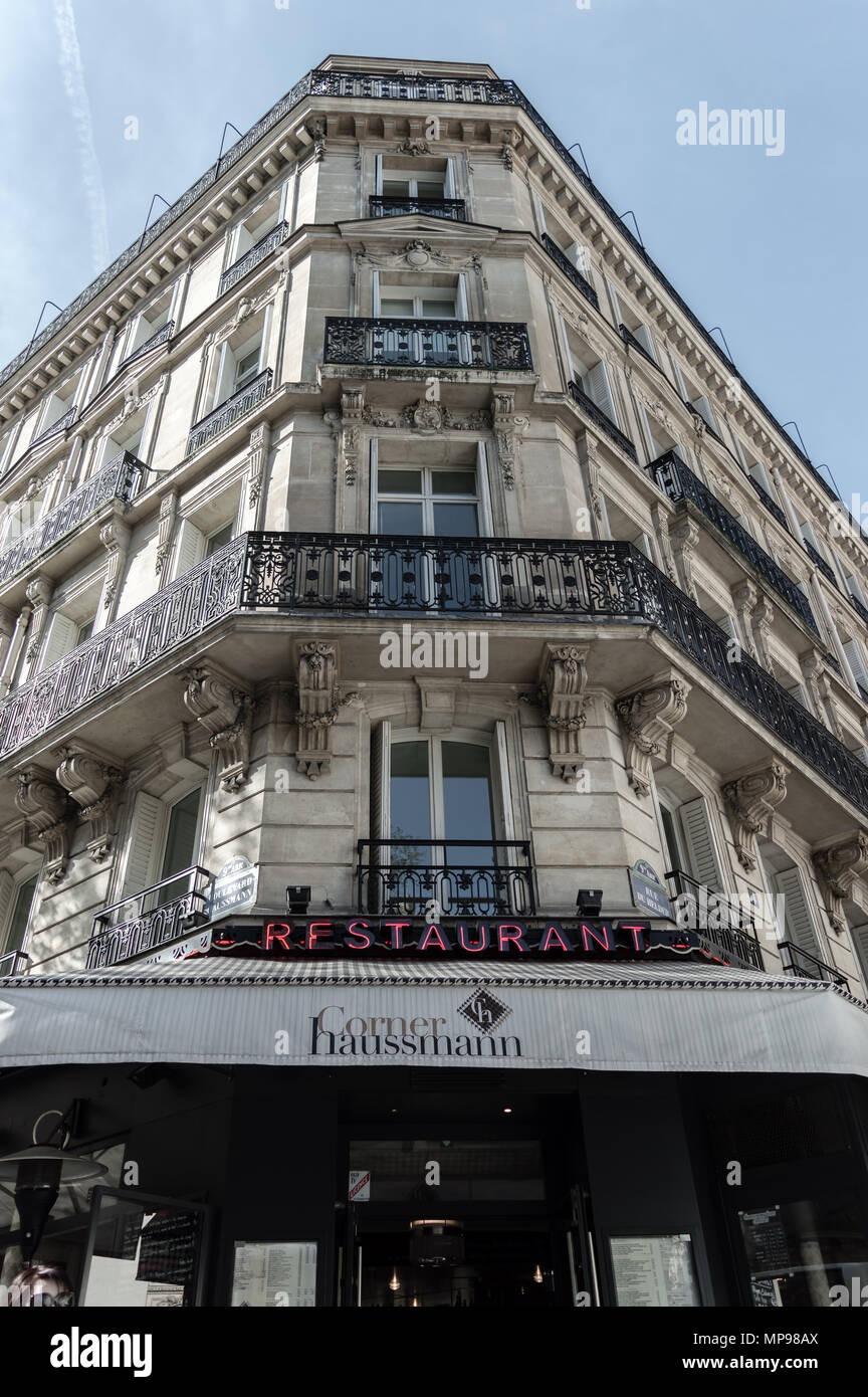 Paris, France - April 17, 2018: Typical parisien restaurant at the Montmartre neighborhood Stock Photo