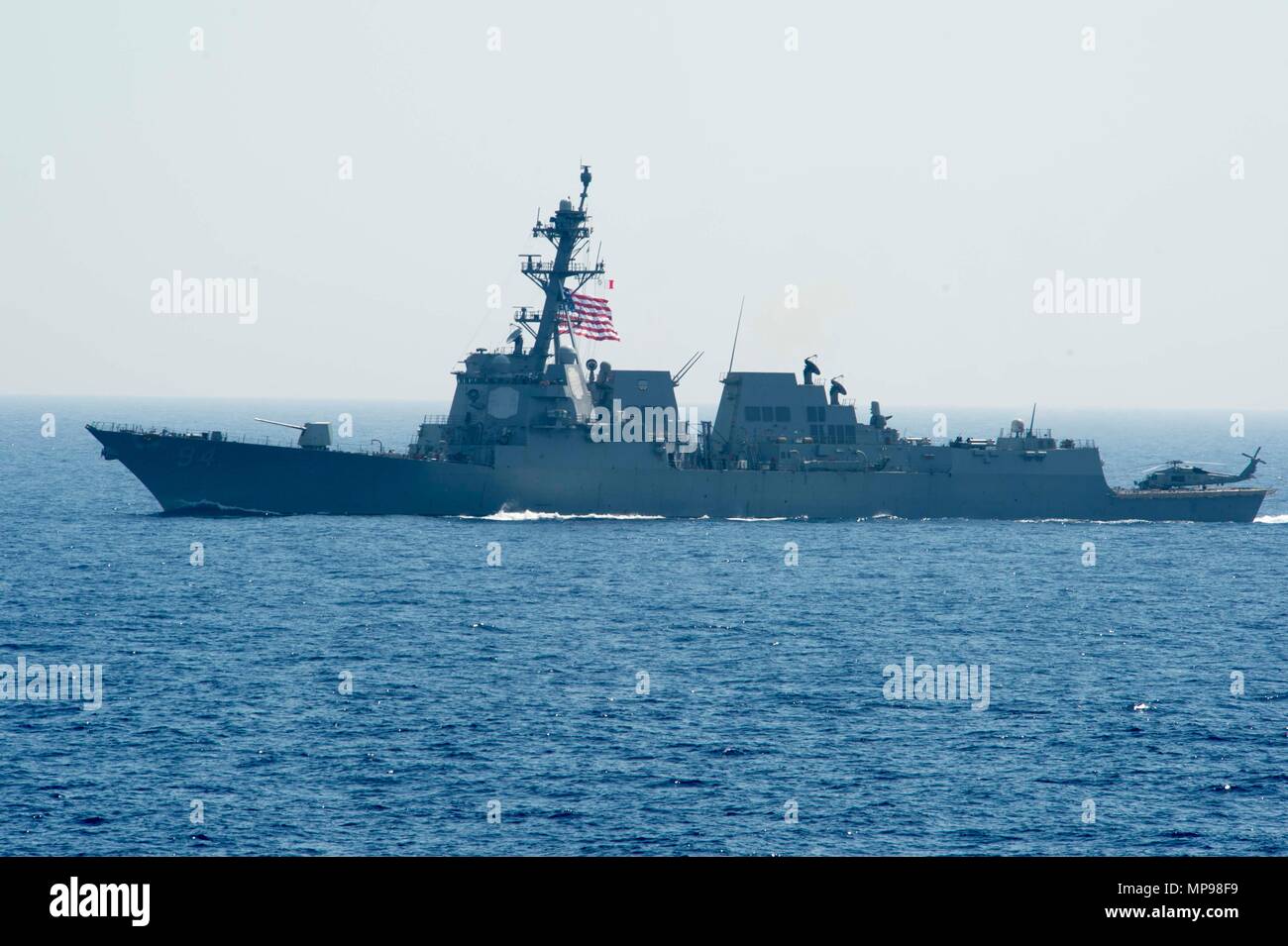 The U.S. Navy Arleigh Burke-class guided-missile destroyer USS Nitze steams  underway June 25, 2016 in the Mediterranean Sea. (photo by Mat Murch via  Planetpix Stock Photo - Alamy