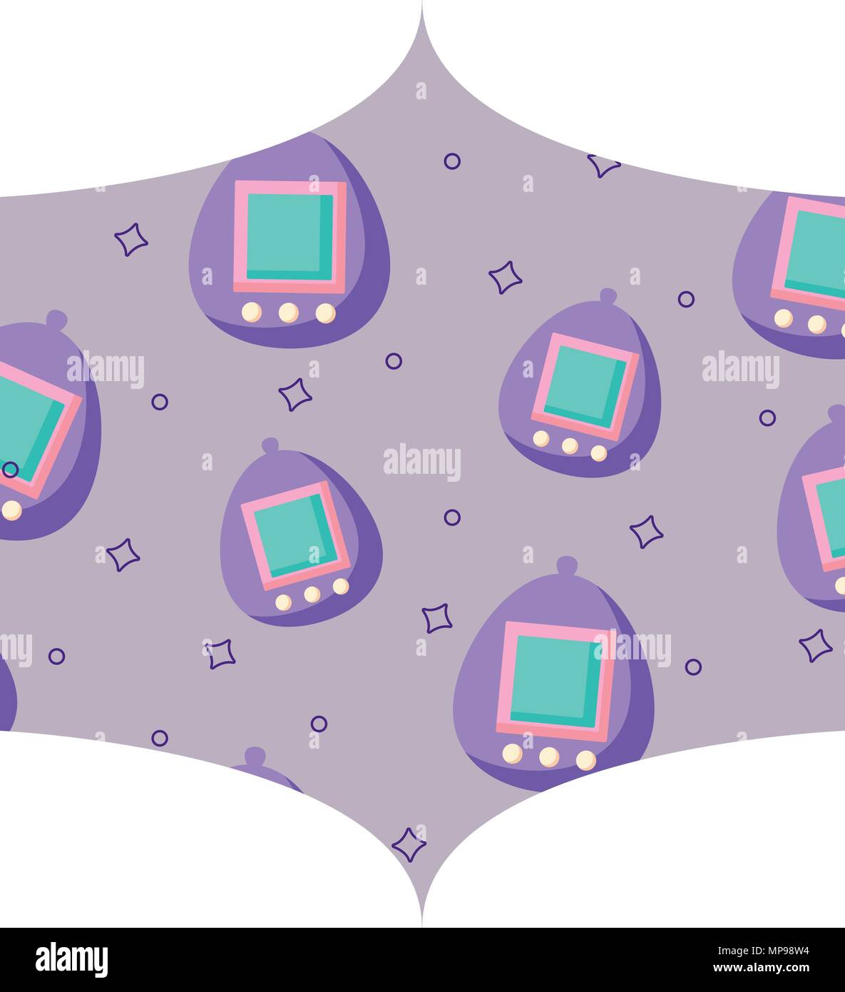 decorative frame with tamagotchi pattern over white background, vector illustration Stock Vector
