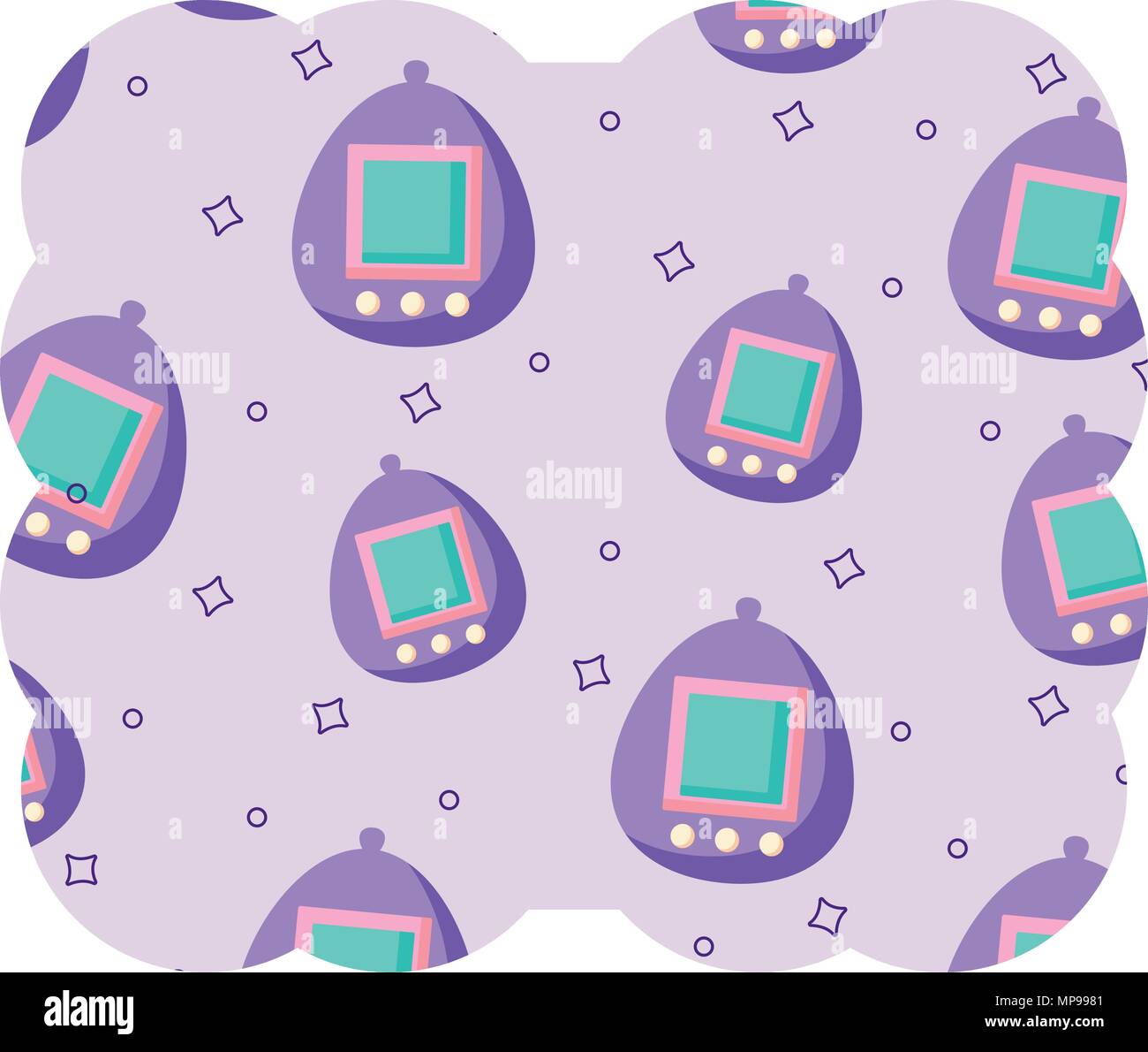 decorative frame with tamagotchi pattern over white background, vector illustration Stock Vector