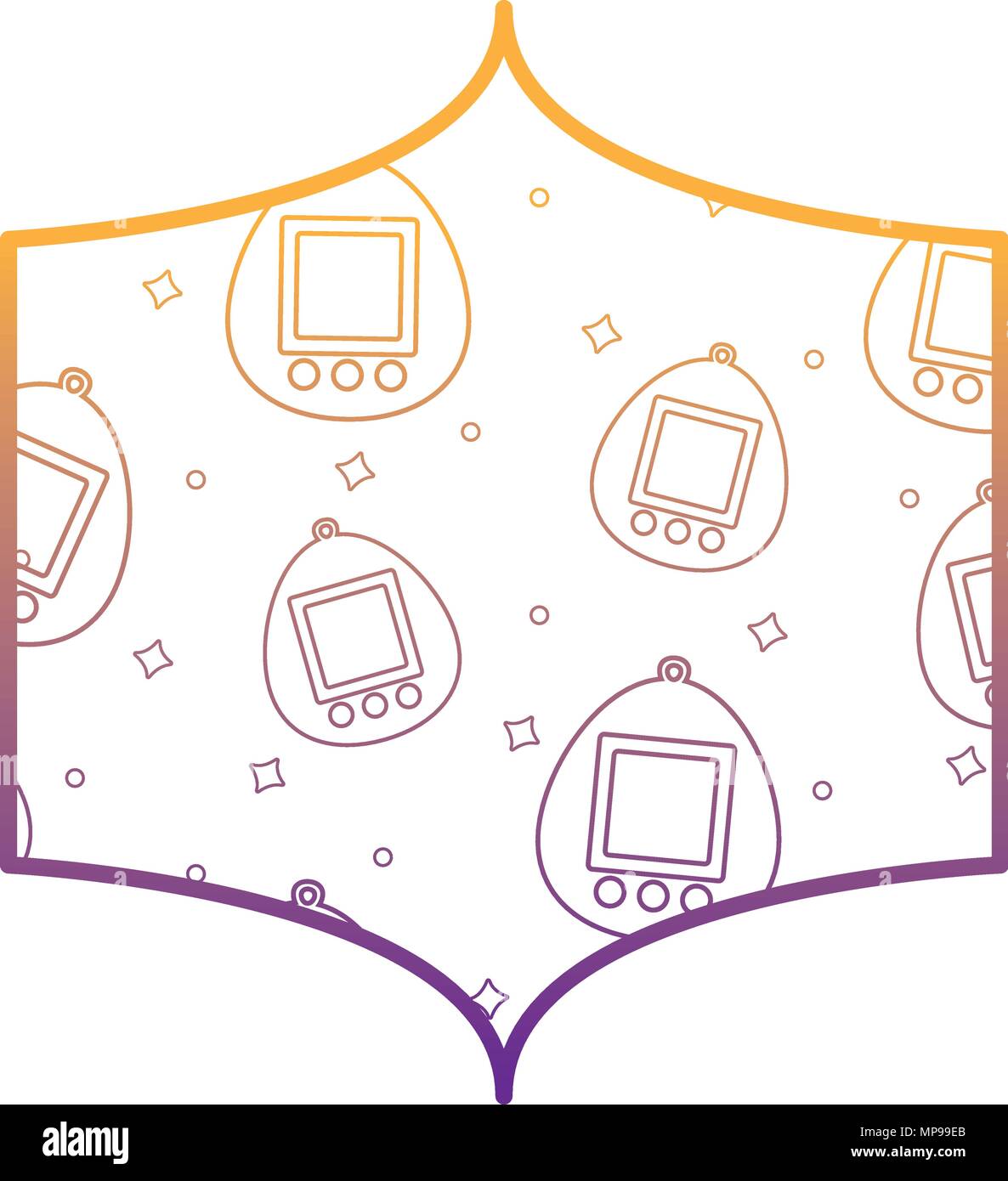 decorative frame with tamagotchi pattern over white background, vector illustration Stock Vector