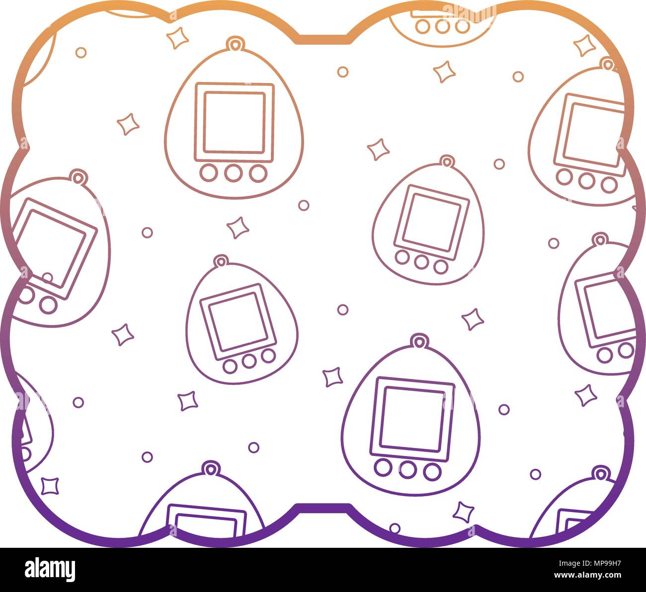decorative frame with tamagotchi pattern over white background, vector illustration Stock Vector