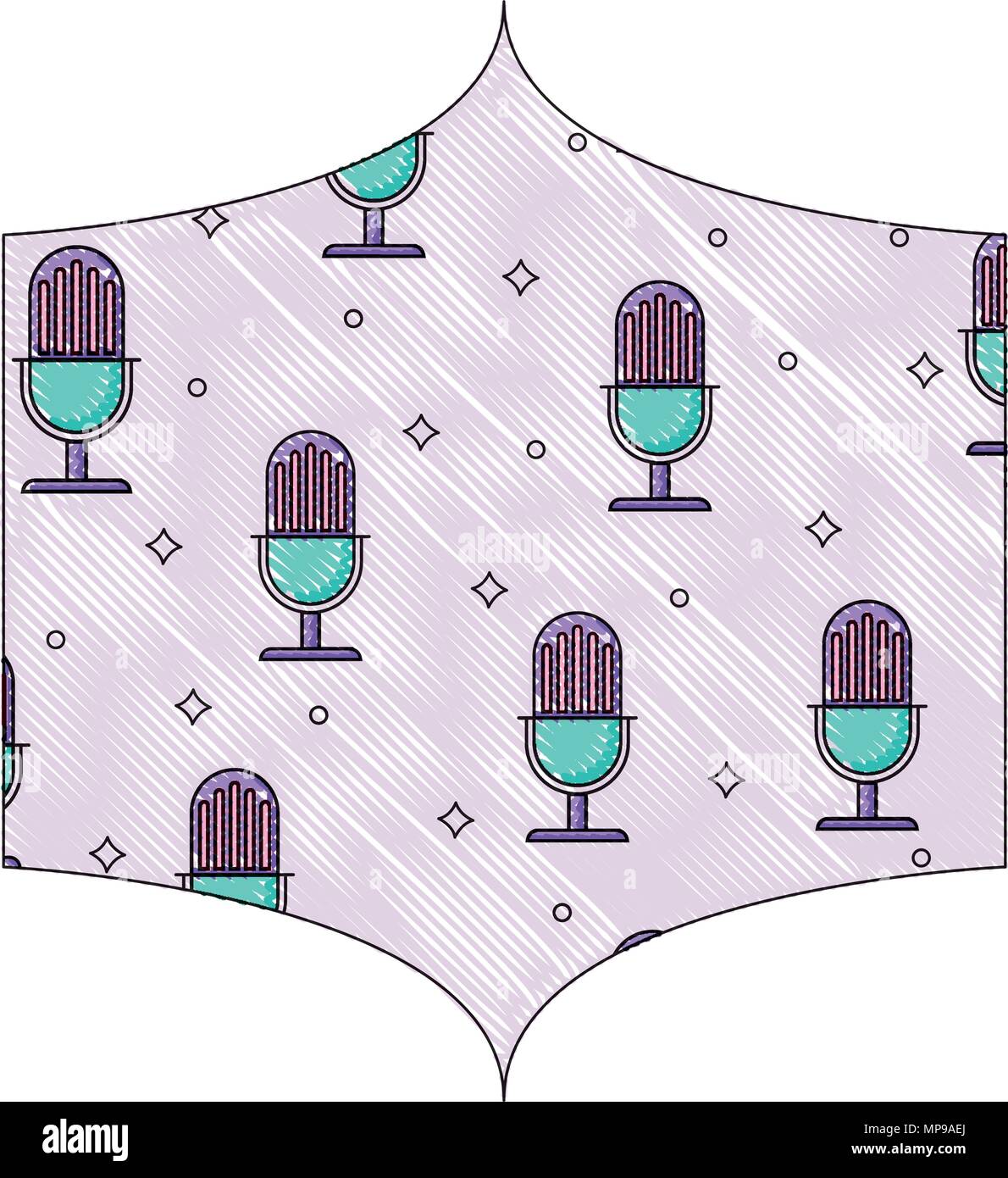 decorative frame with retro microphone pattern, vector illustration
