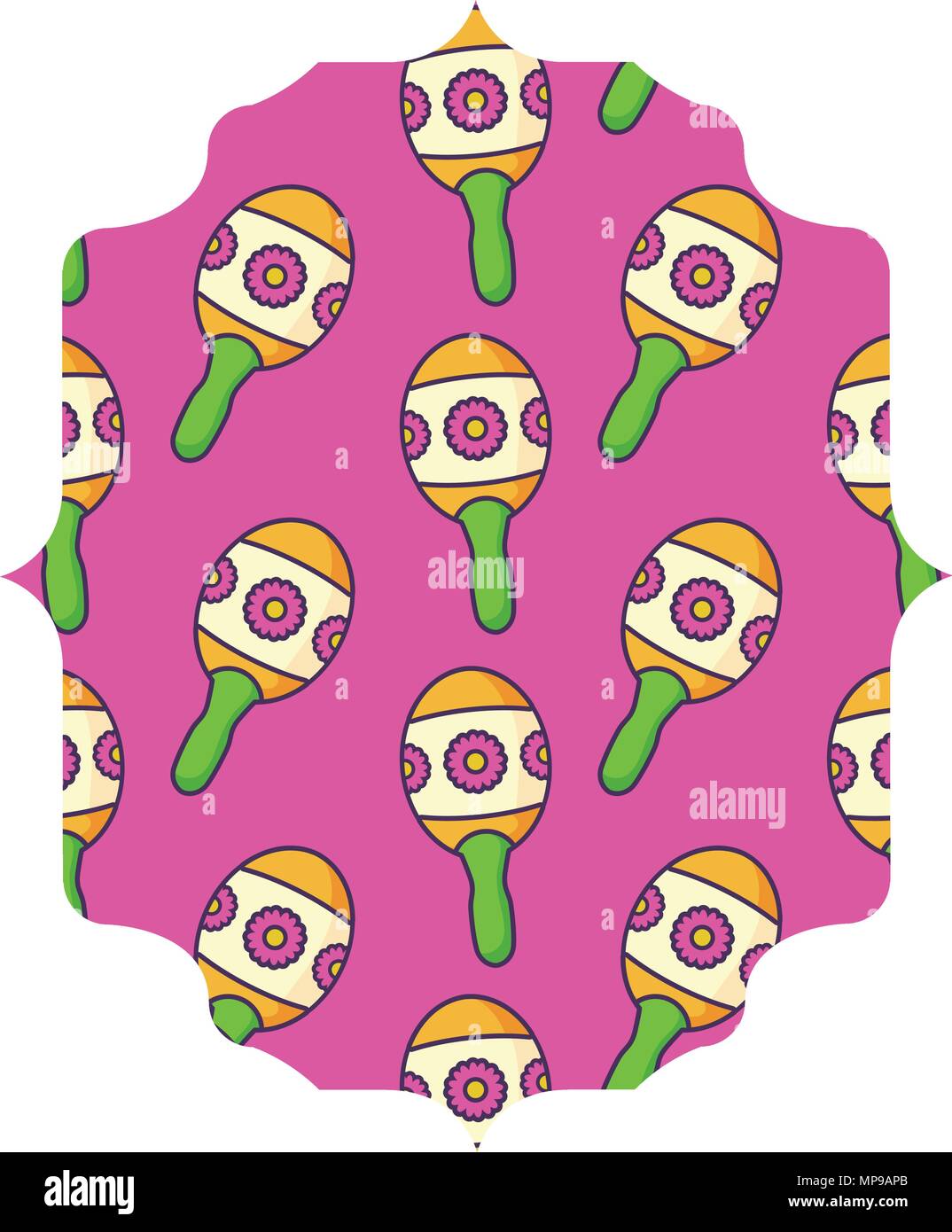 arabic frame with Mexican maracas pattern over white background, vector