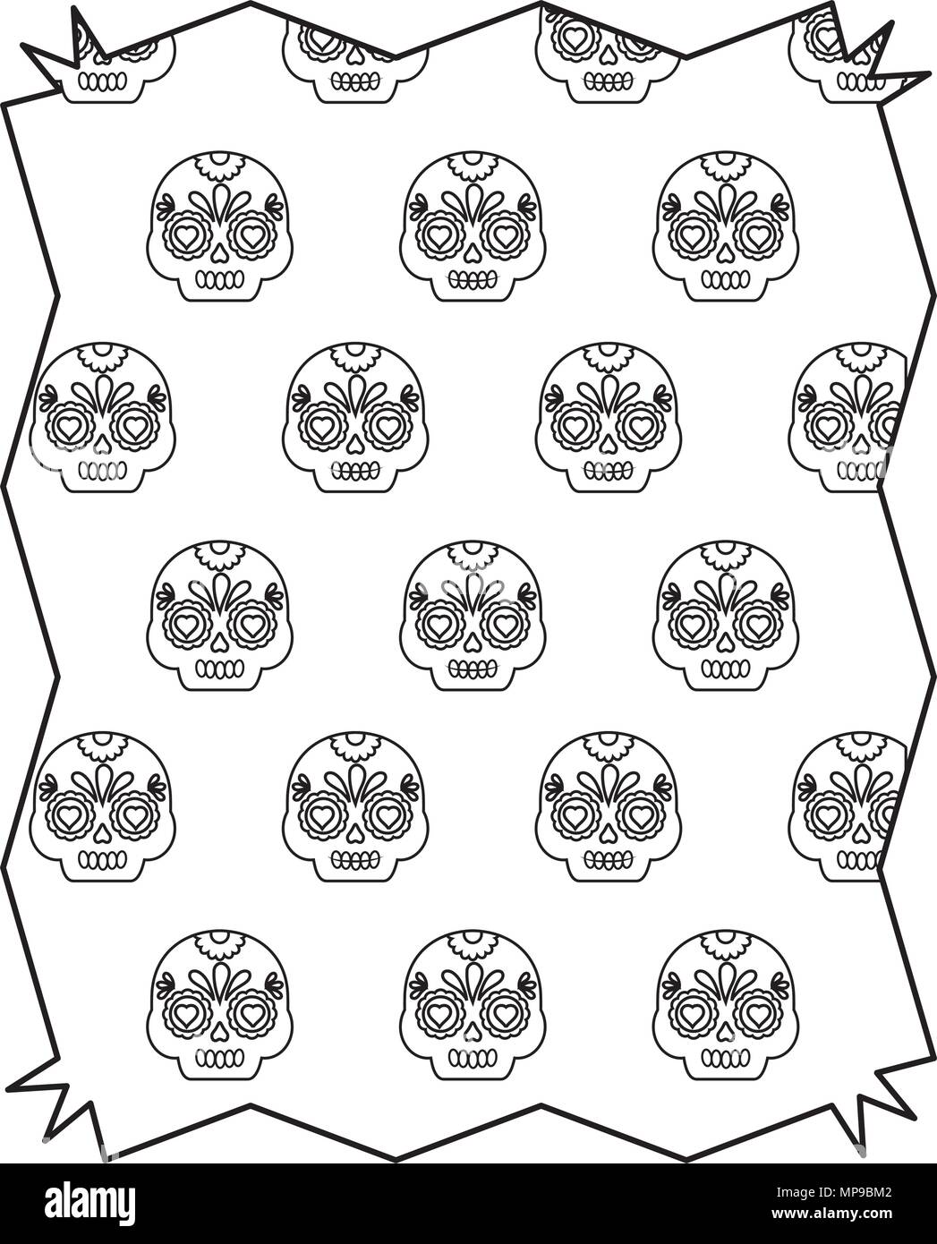 abstract frame with Sugar skulls pattern over white background, vector ...