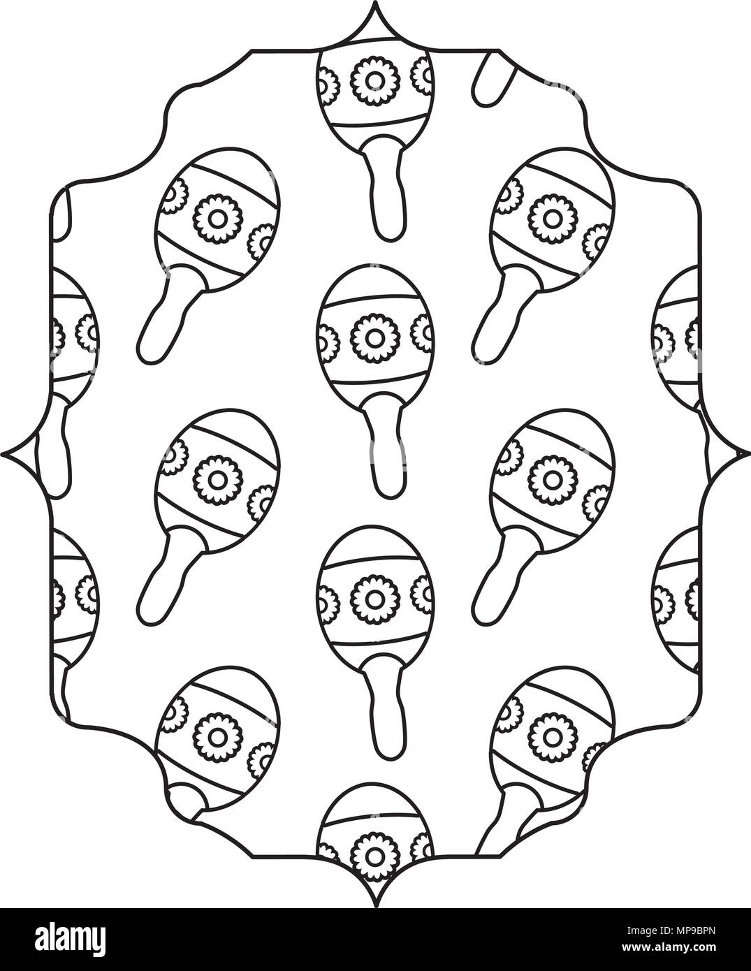 arabic frame with Mexican maracas pattern over white background, vector
