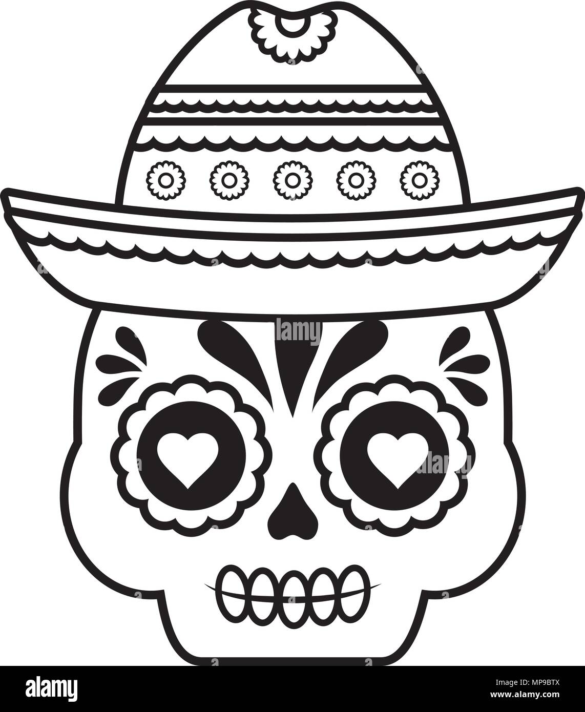 sugar skull with mexican hat over white background, vector illustration ...