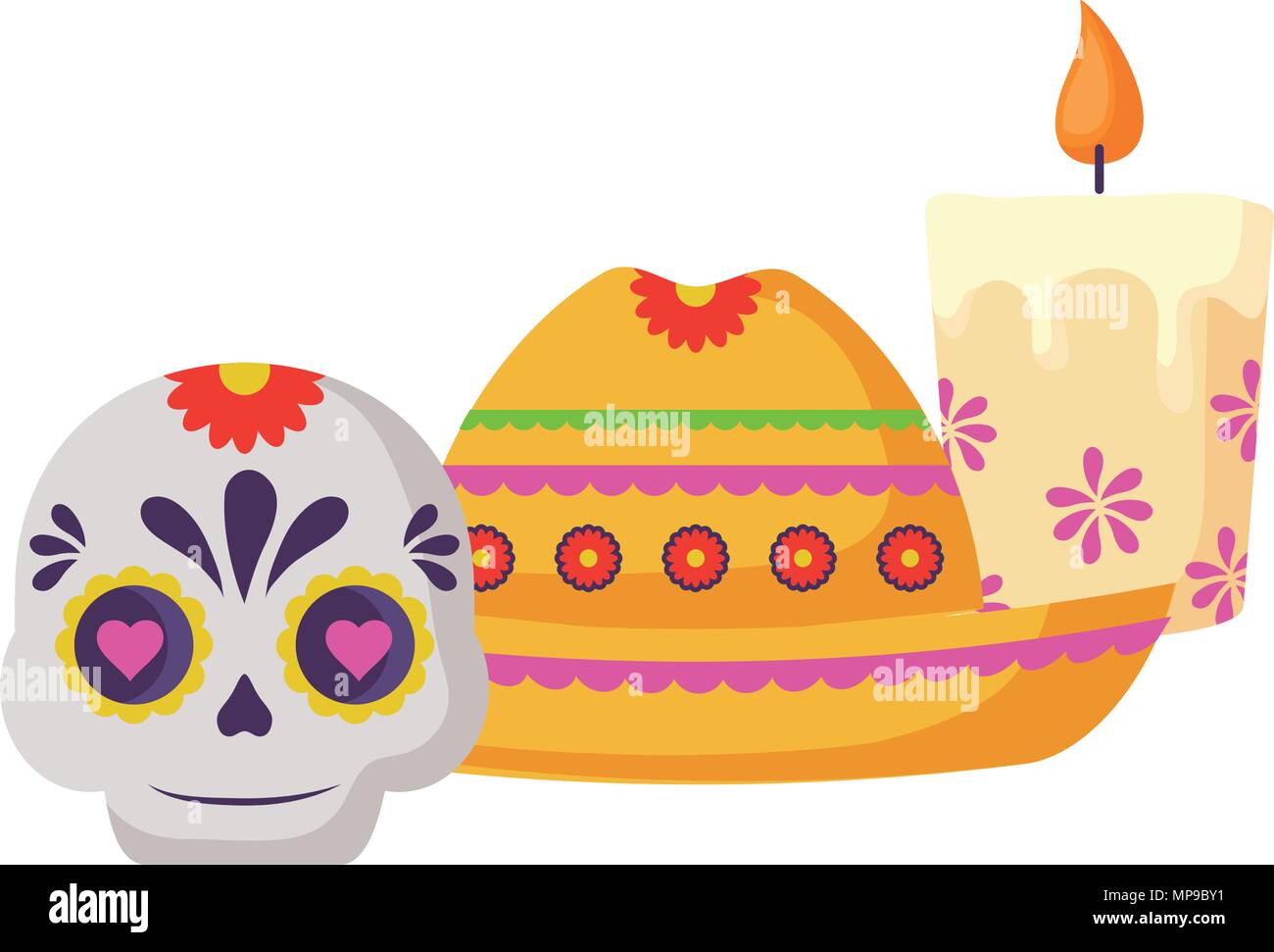 mexican hat and sugar skull over white background, vector illustration ...