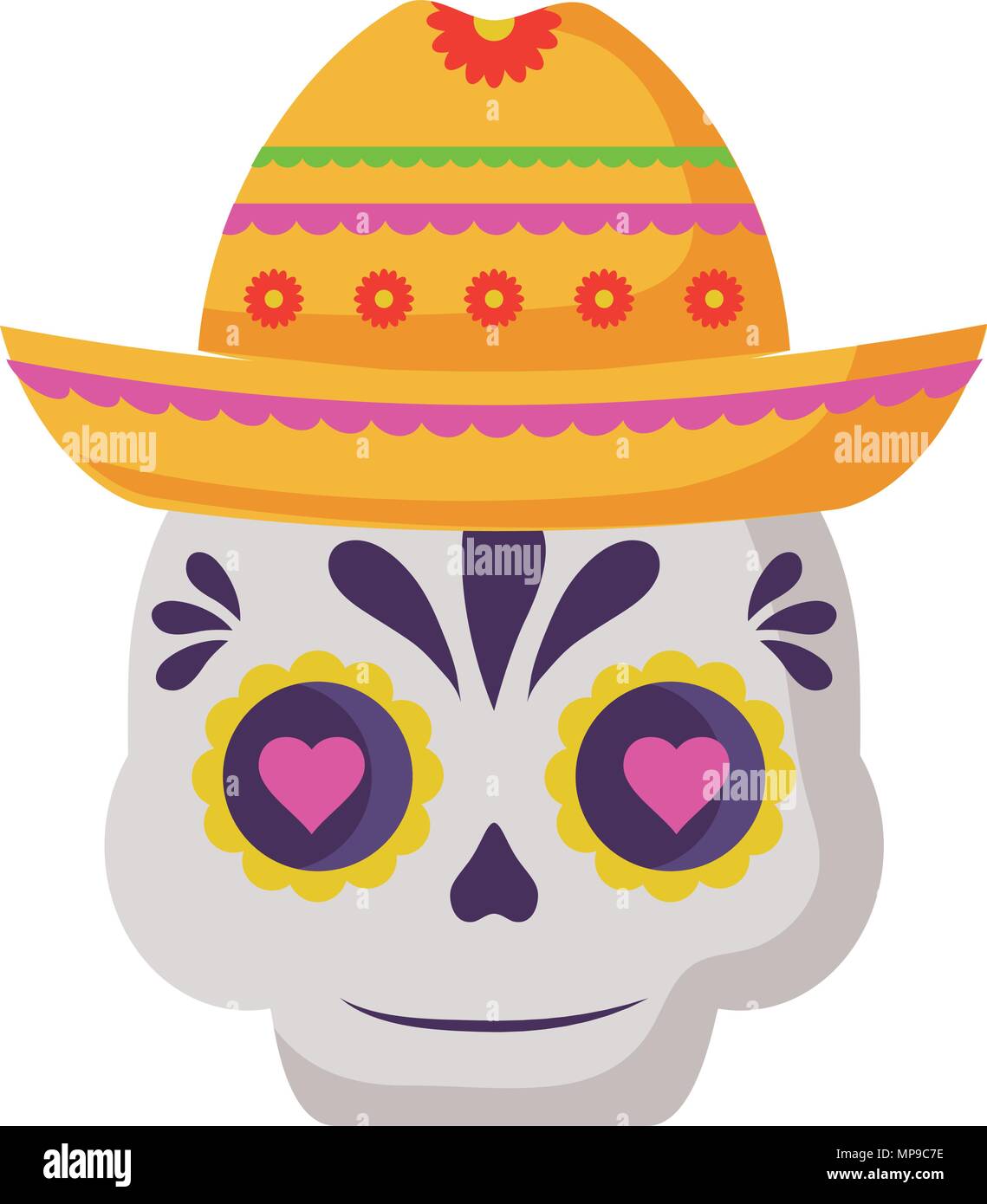 sugar skull with mexican hat over white background, vector illustration ...