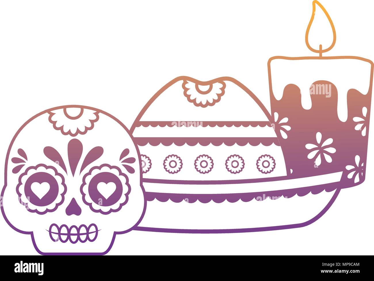 mexican hat and sugar skull over white background, vector illustration ...