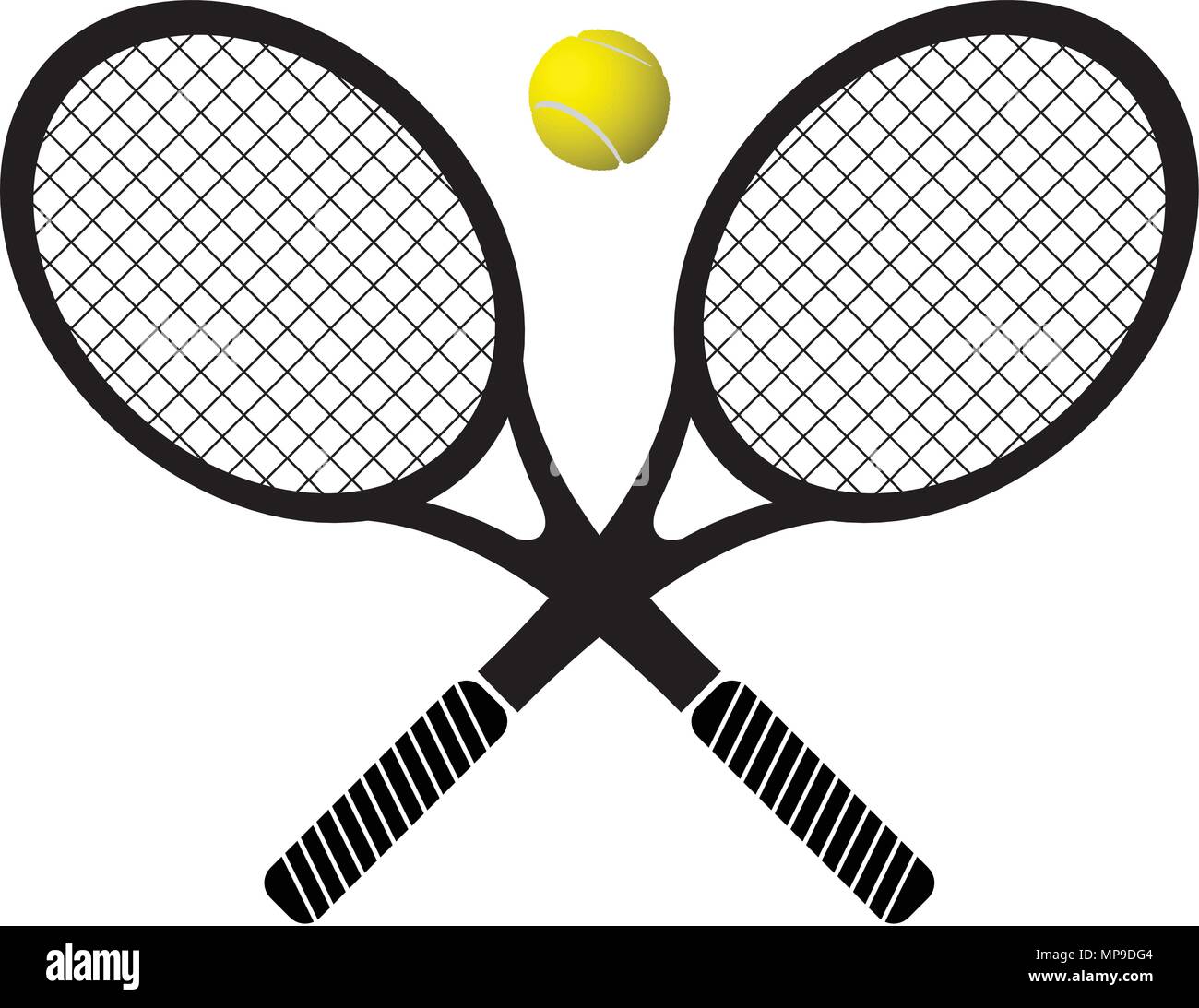 tennis rackets and ball b&w and color vector illustration Stock Vector