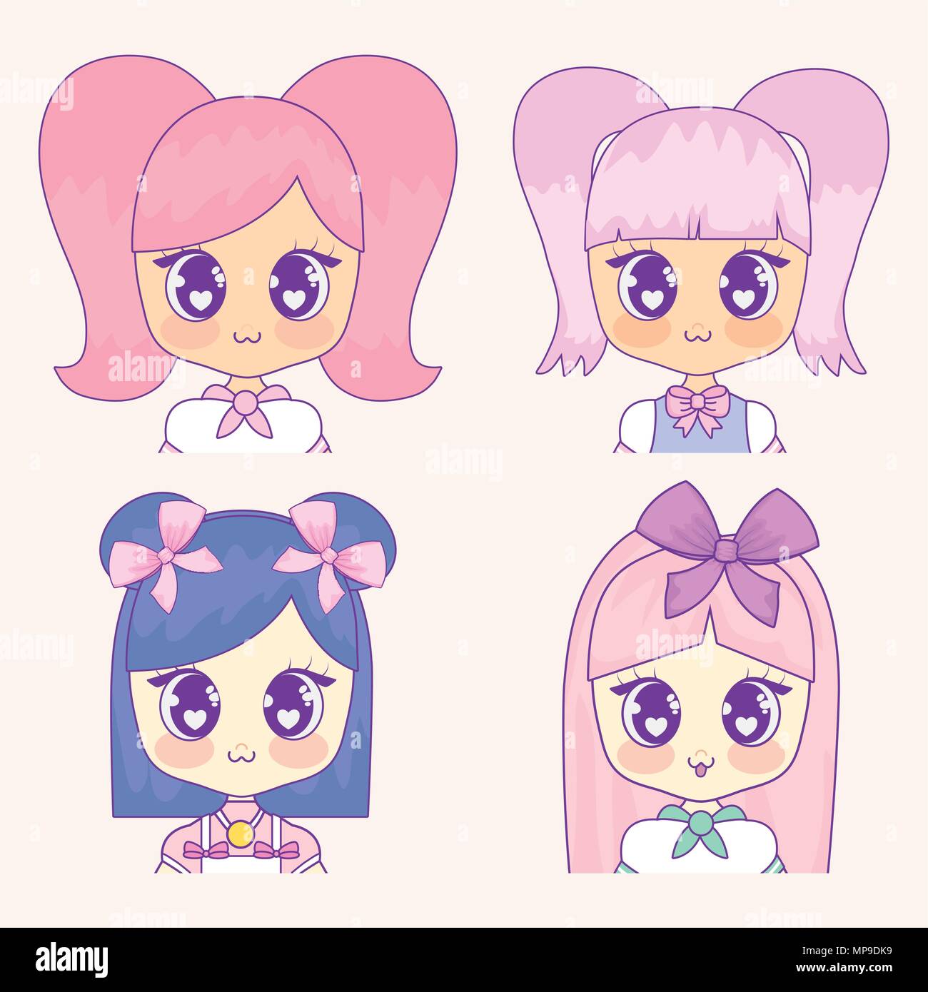 Icon set of kawaii anime girls over white background, colorful design.  vector illustration Stock Vector Image & Art - Alamy