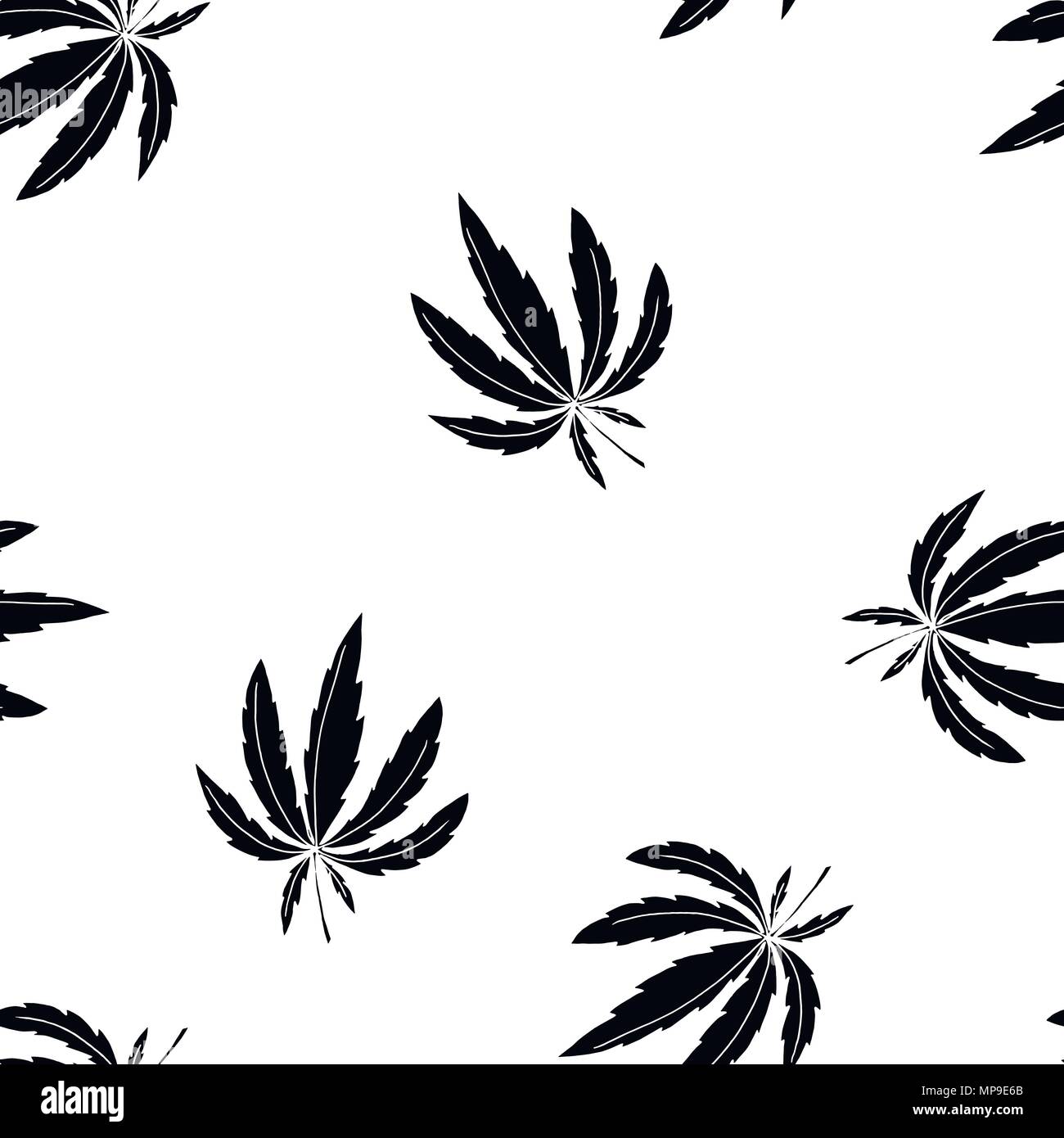 Seamless vector pattern with black marijuana leaves on white Stock Vector