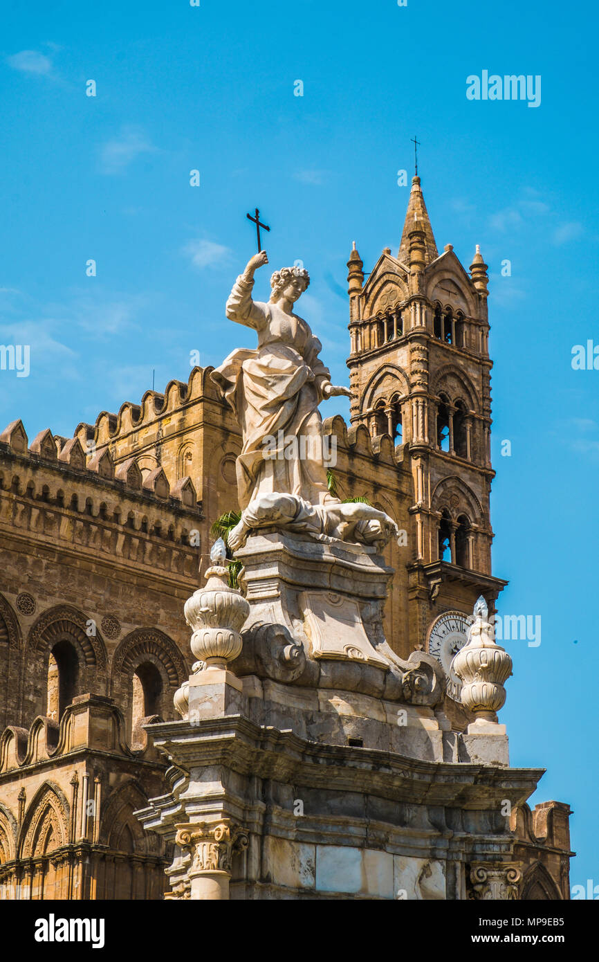 Statue of Saint Rosalia in the garden of the Cathedral of the Assumption of the Virgin Mary of
