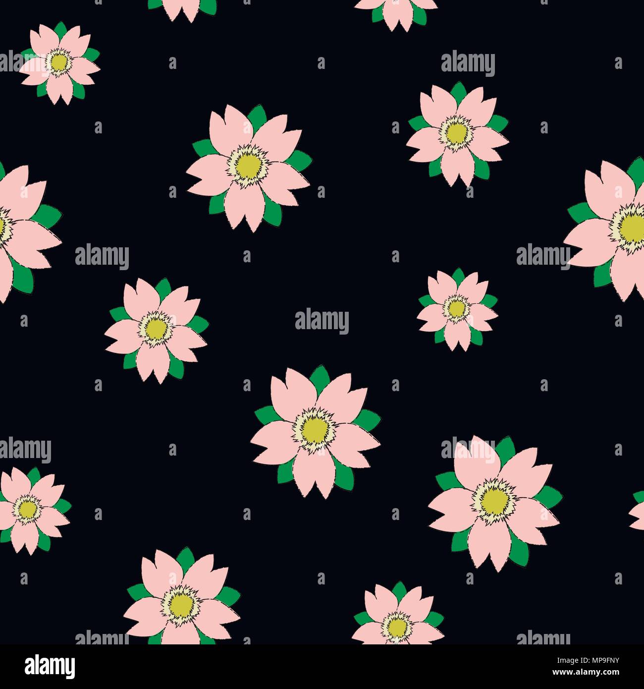 Seamless vector sakura random pattern in tattoo style Stock Vector