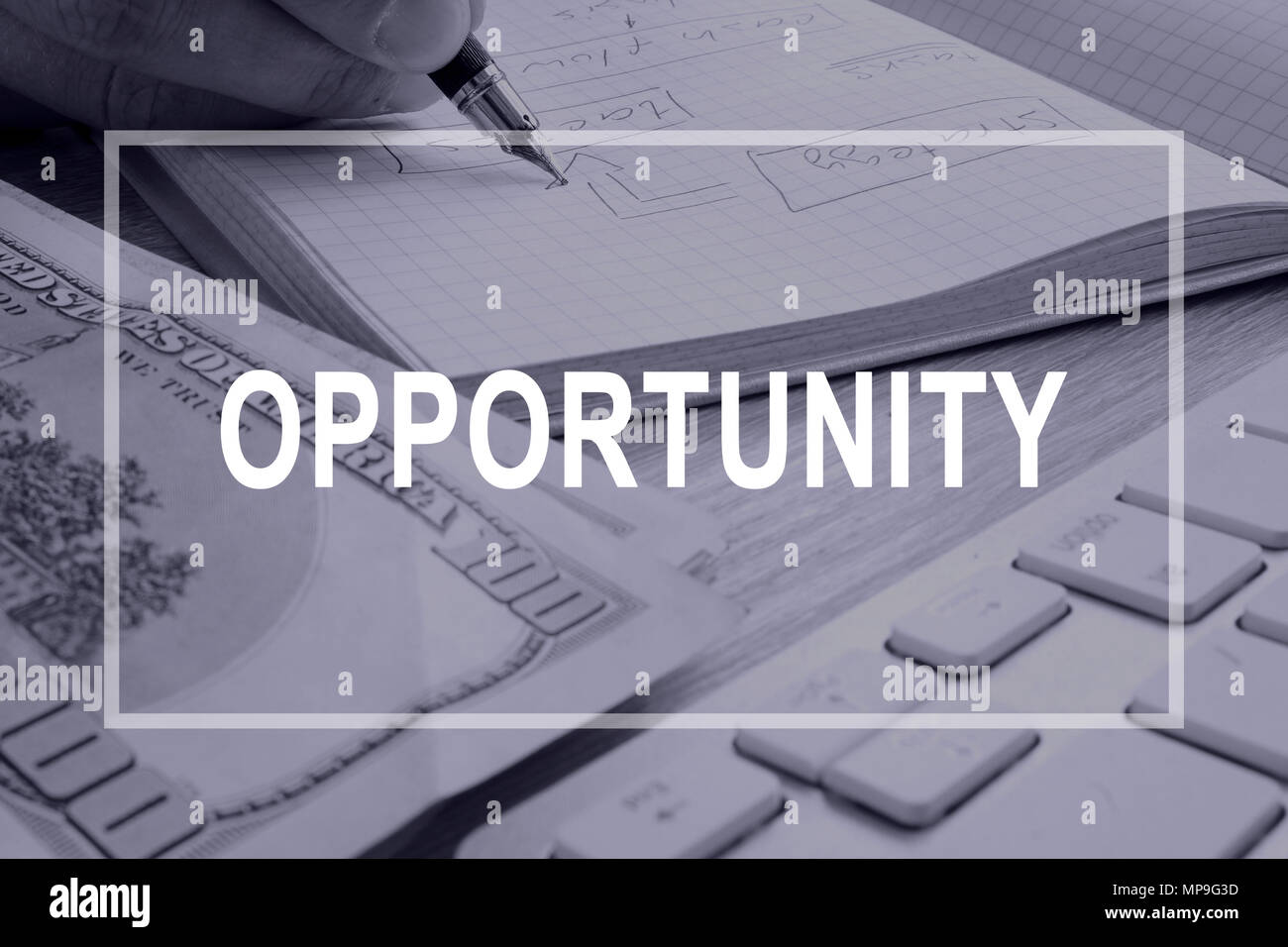Opportunity concept. Man writing action plan. Stock Photo