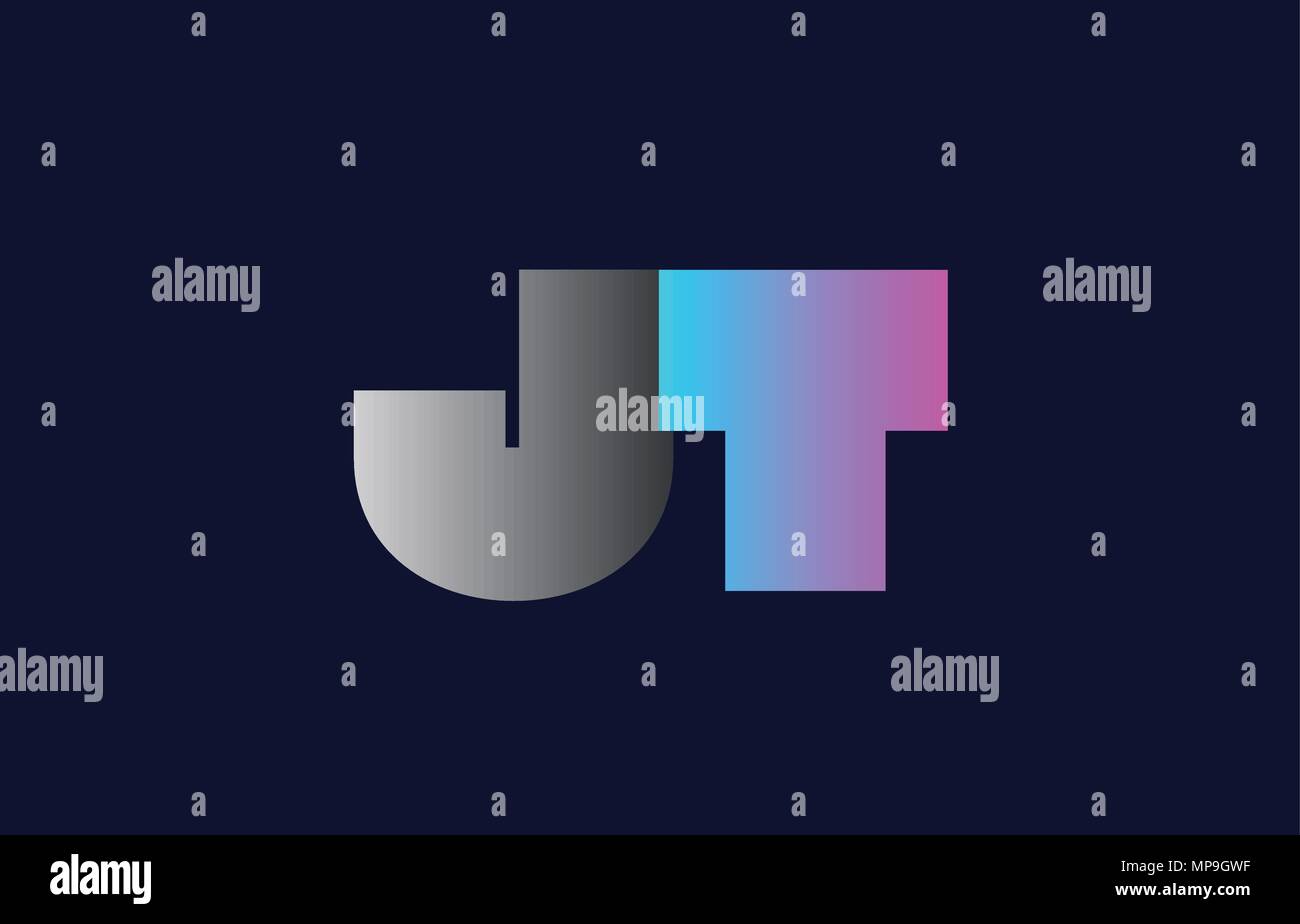 initial alphabet letter jt j t logo combination in pink blue and grey colors suitable for business and corporate identity Stock Vector