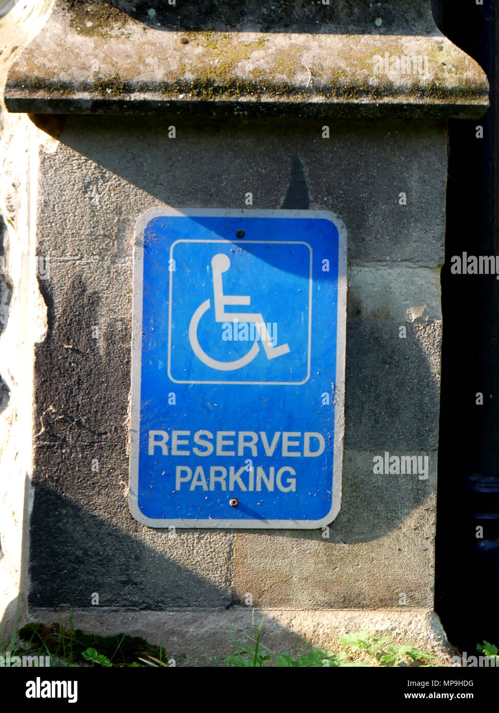 Reserved parking for disabled drivers sign Stock Photo