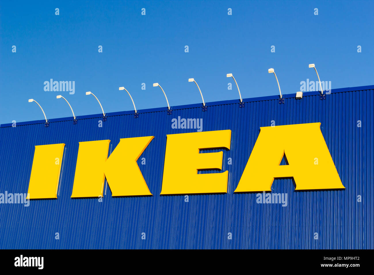 DARTMOUTH, CANADA - MAY 21, 2018: IKEA store sign. IKEA is a multinational company which designs and sells furniture, appliances and home accessories. Stock Photo