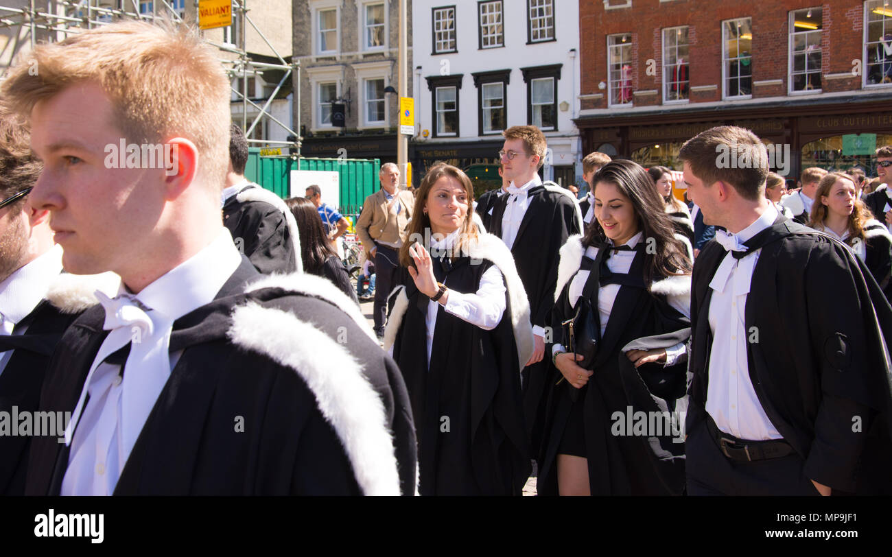 Cambridge UK, 2018-May-19. Happy students awaiting outside the Senate house to collect their Degree certificates. Stock Photo