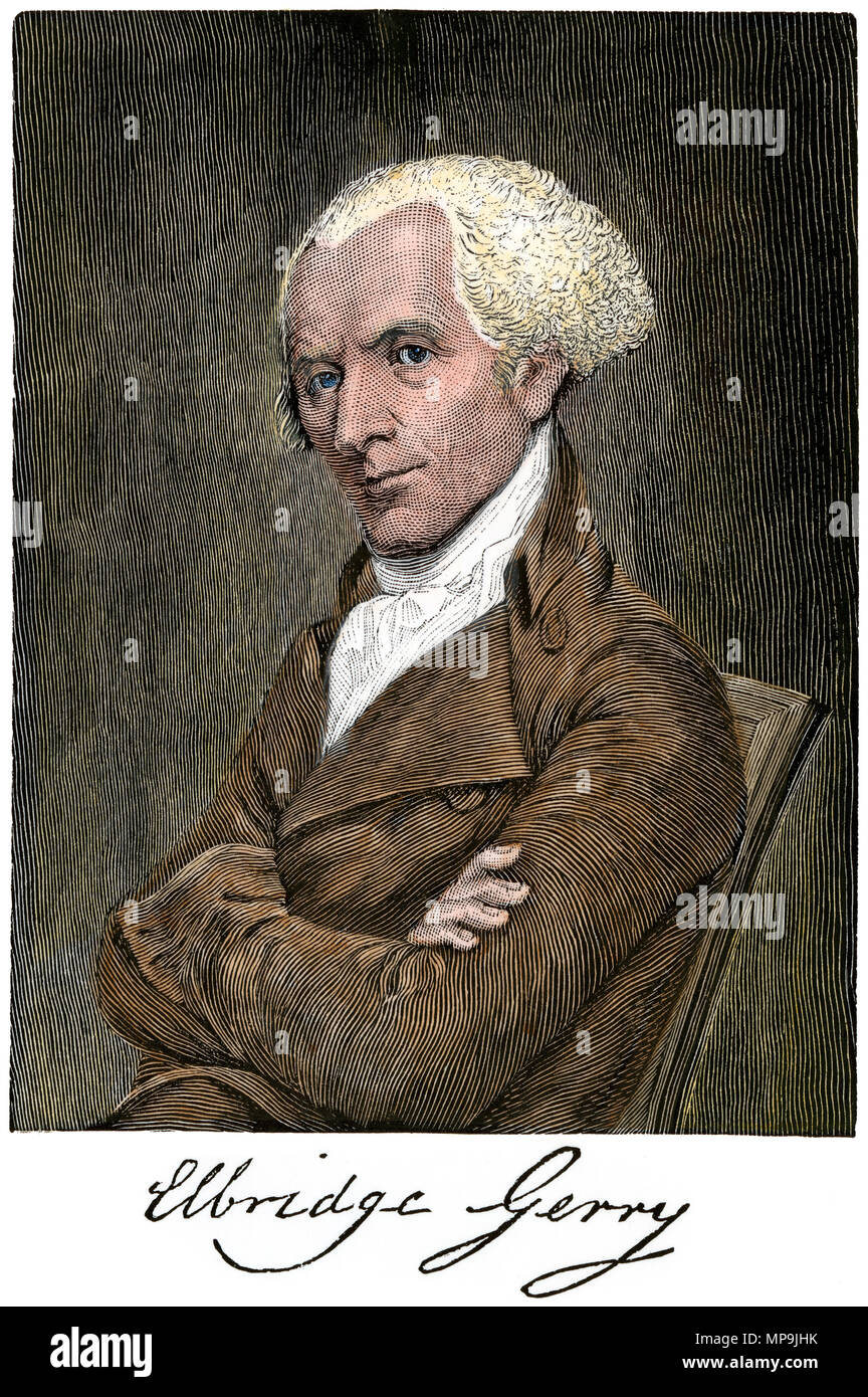Elbridge Gerry, with autograph. Hand-colored woodcut Stock Photo