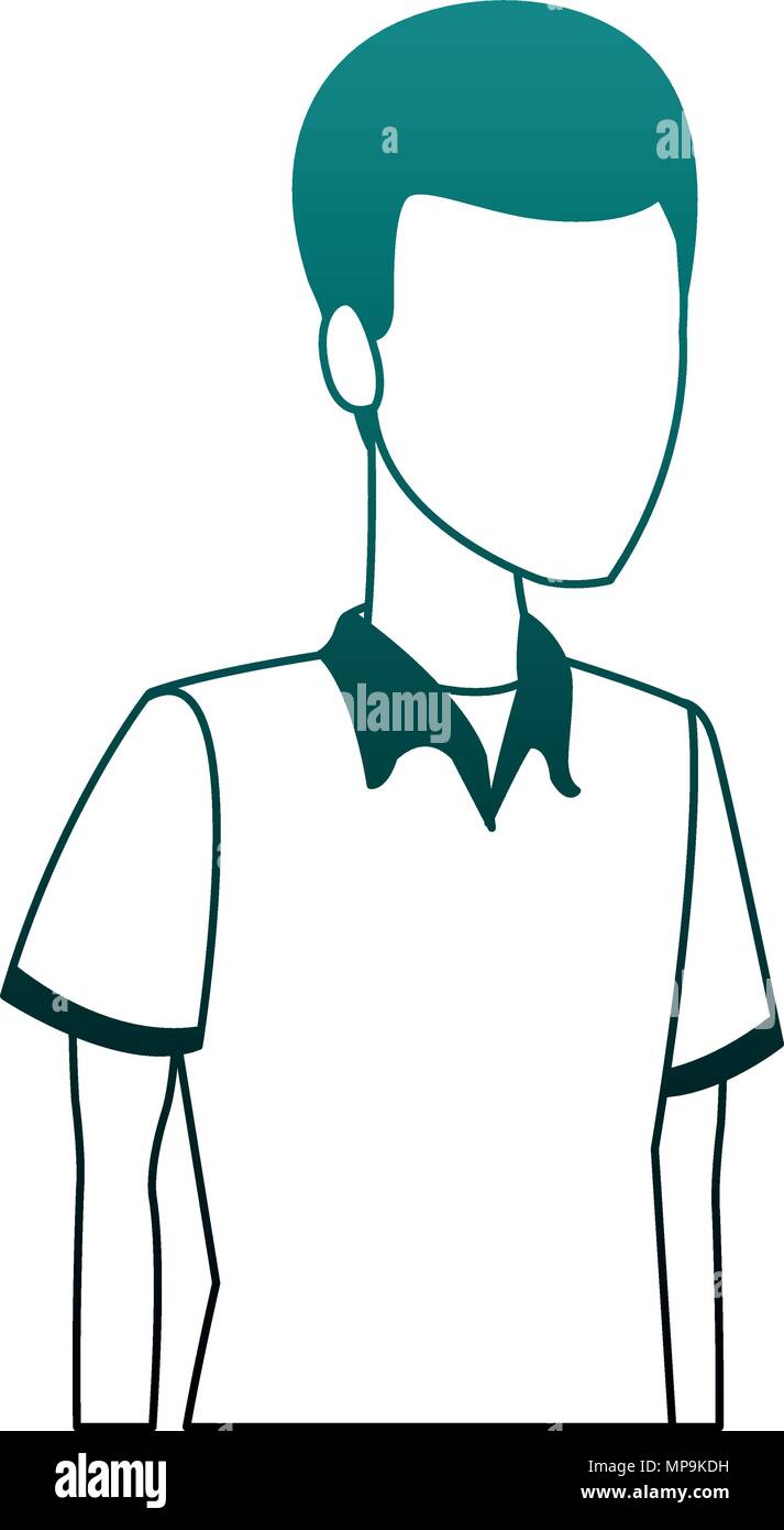 Young man cartoon blue lines Stock Vector