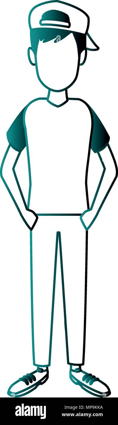 Young man cartoon blue lines Stock Vector