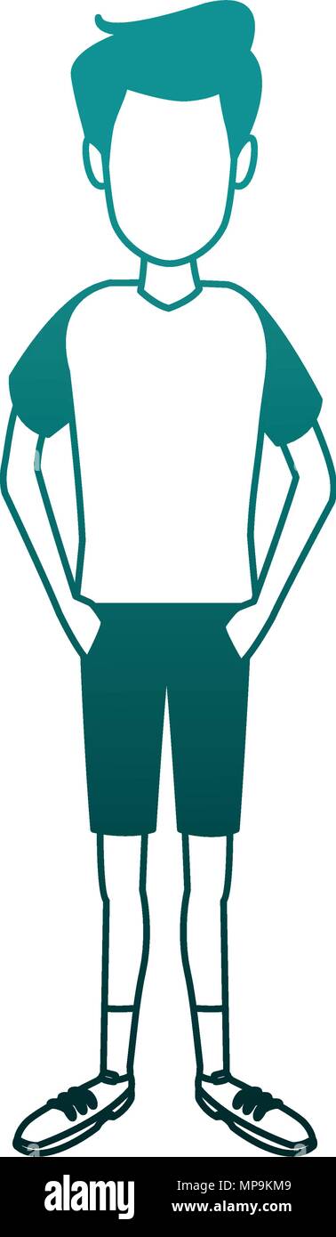 Young man cartoon blue lines Stock Vector