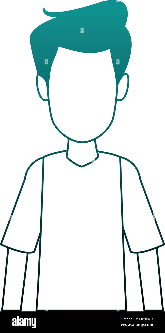 Young man cartoon blue lines Stock Vector