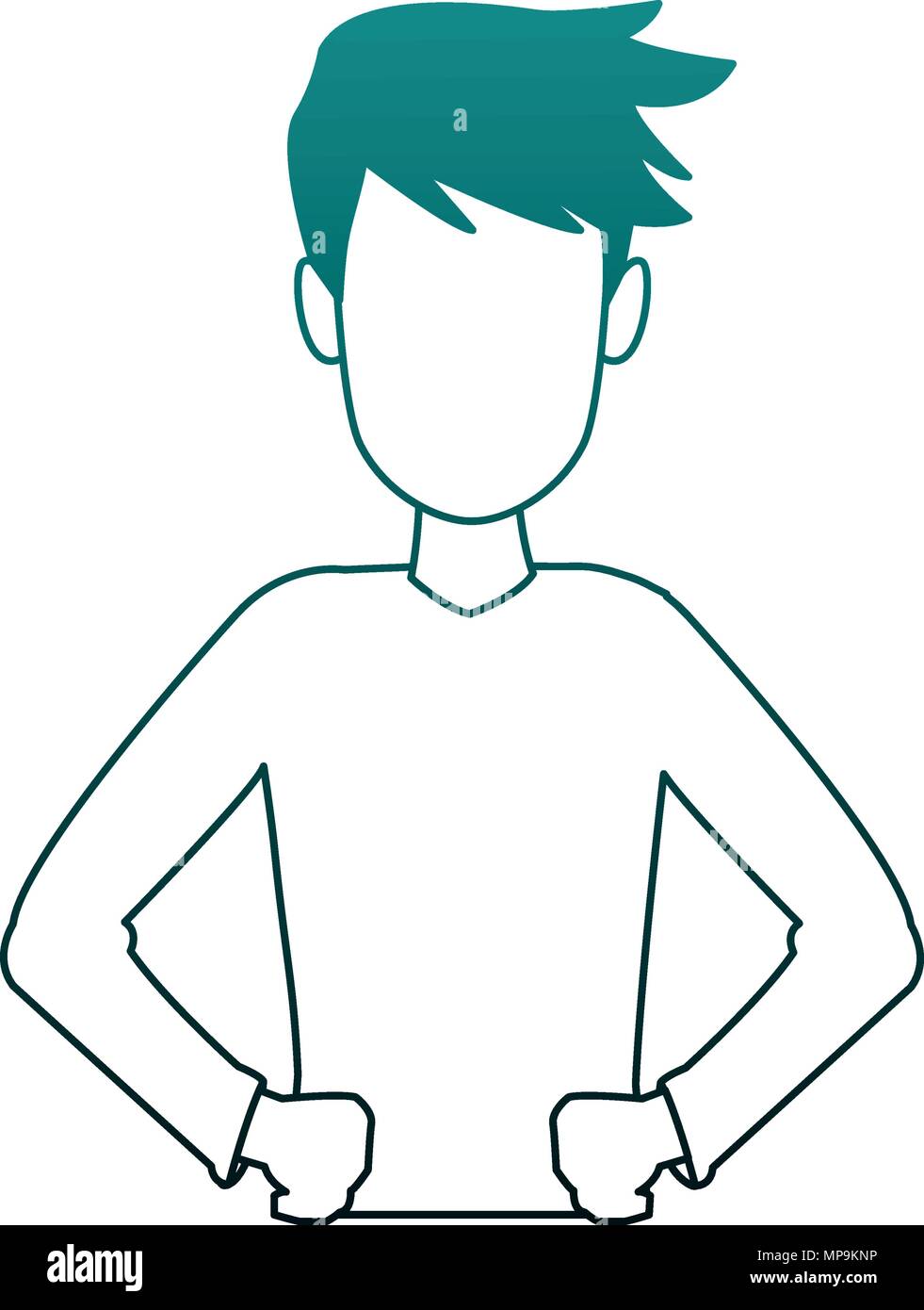 Young man cartoon blue lines Stock Vector