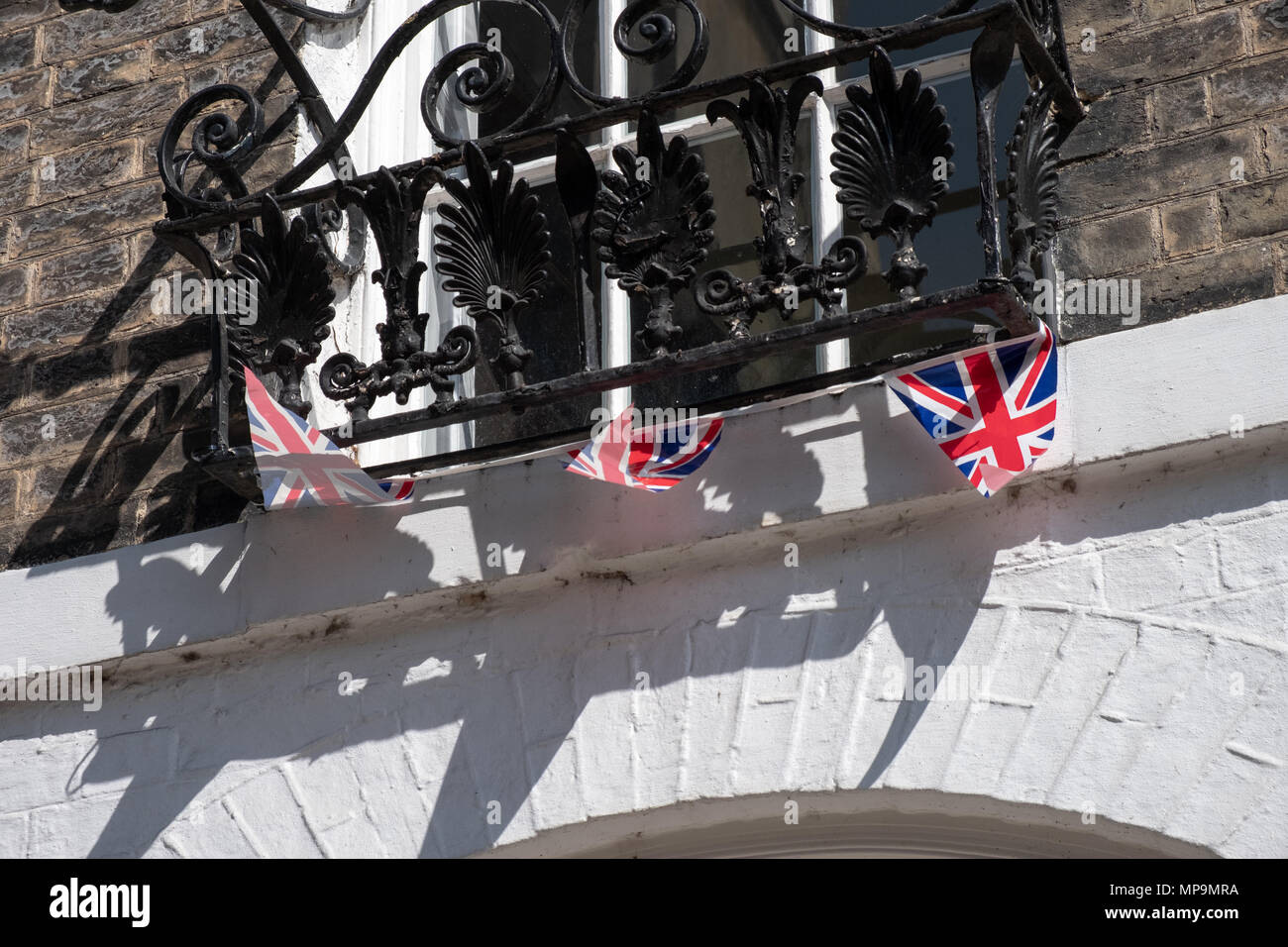Union Jack pennant flags in Cambridge, UK. Stock Photo