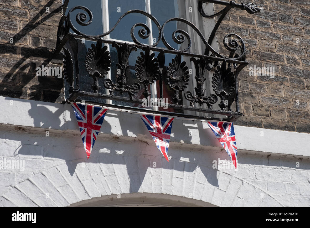 Union Jack pennant flags in Cambridge, UK. Stock Photo