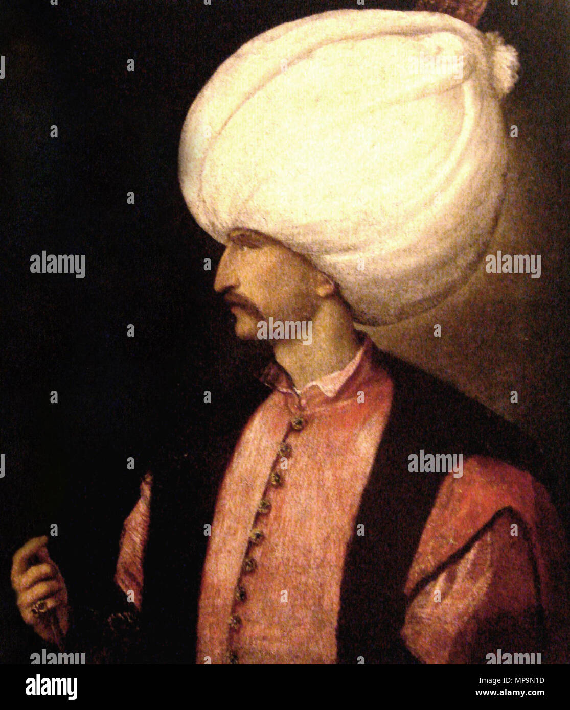 .  English: Suleiman I (Ottoman Turkish: سليمان اوّل) was the tenth and longest-reigning Sultan of the Ottoman Empire, from 1520 to his death in 1566. He is known in the West as Suleiman the Magnificent and in the East, as the Lawgiver (Turkish: Kanuni; Arabic: القانونى, al‐Qānūnī), for his complete reconstruction of the Ottoman legal system. Suleiman became a prominent monarch of 16th century Europe, presiding over the apex of the Ottoman Empire's military, political and economic power. Suleiman personally led Ottoman armies to conquer the Christian strongholds of Belgrade, Rhodes, and most  Stock Photo