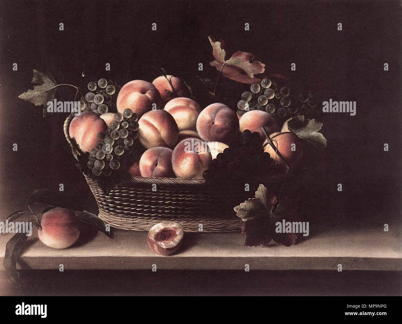 Basket with Peaches and Grapes  1631.   826 Louise Moillon - Basket with Peaches and Grapes - WGA16077 Stock Photo