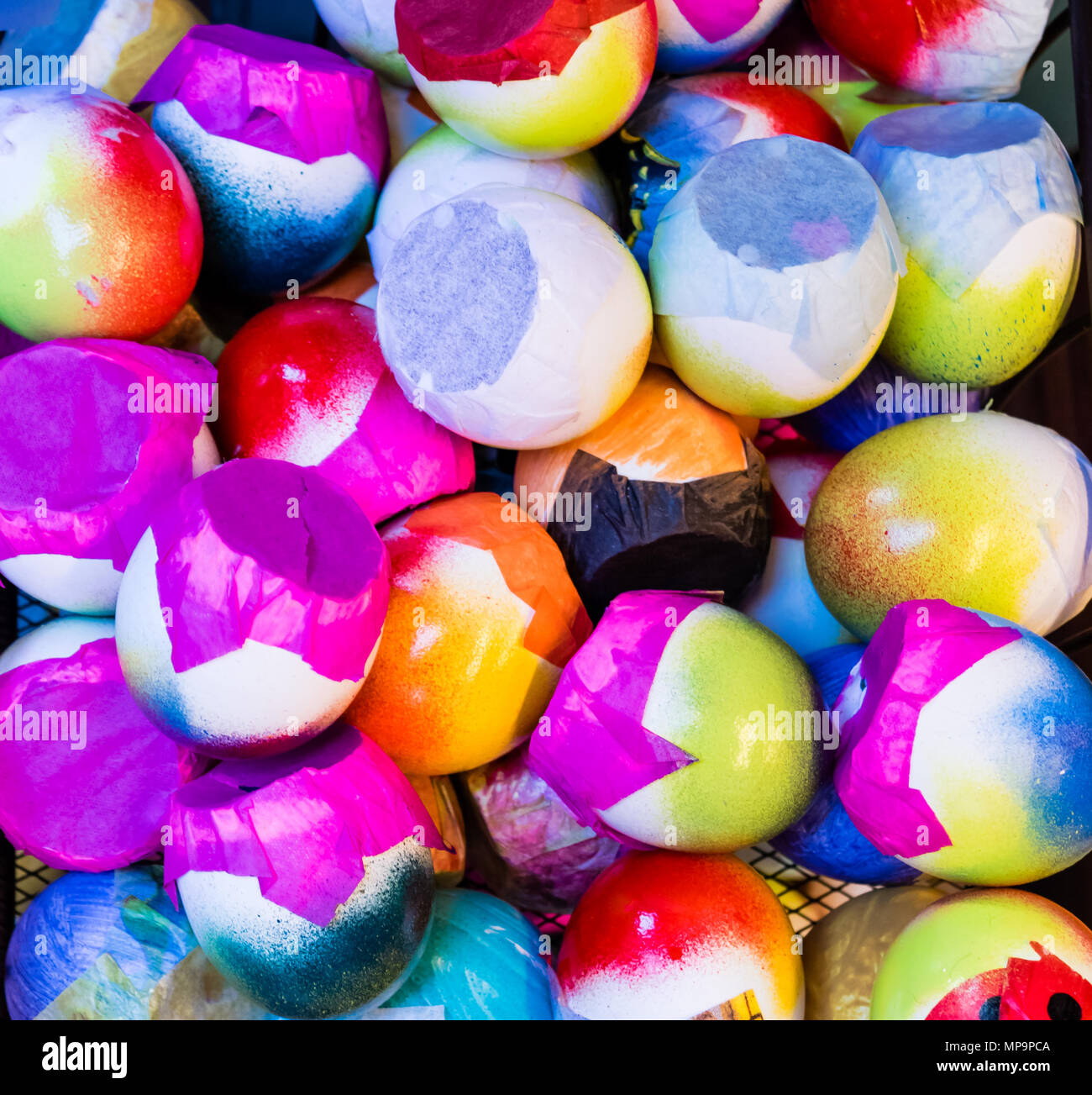 Colorful confettifilled Easter Eggshells or Cascarones for Carnaval