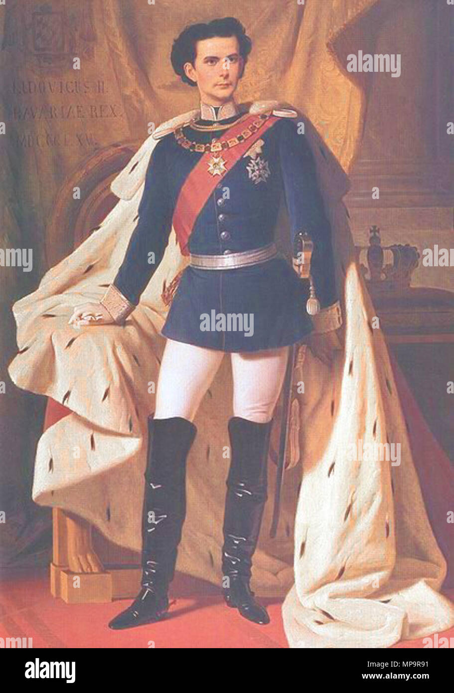 Deutsch: De 20 jarige Ludwig II in kroningsmantel English: King Ludwig II  of Bavaria in generals' uniform and coronation robe . 1865. 832 Ludwig II  Bayern GHP-447794 Stock Photo - Alamy