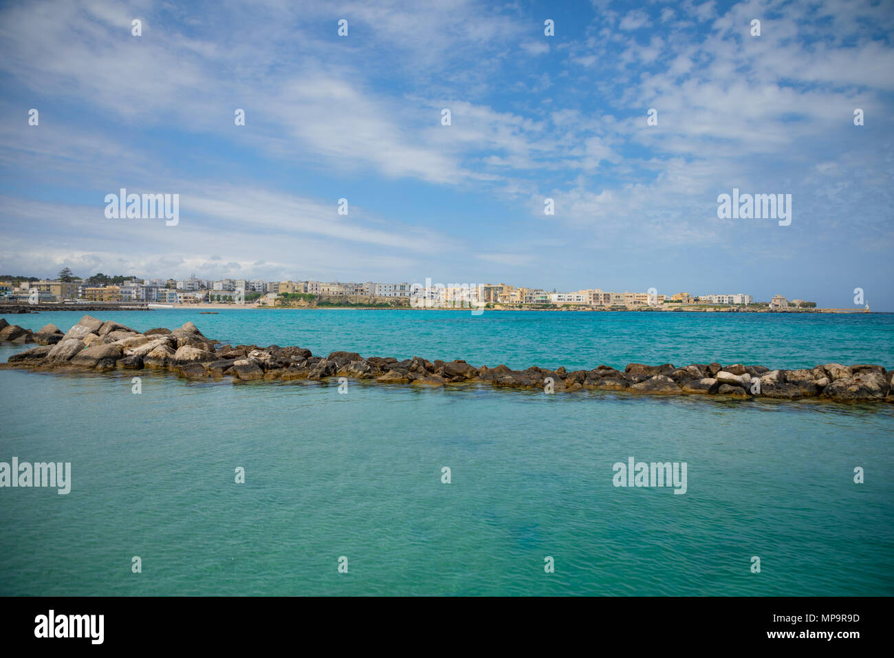 View of small town Otranto from Aragonese Castle, province of Lecce in the Salento peninsula, Italy Stock Photo