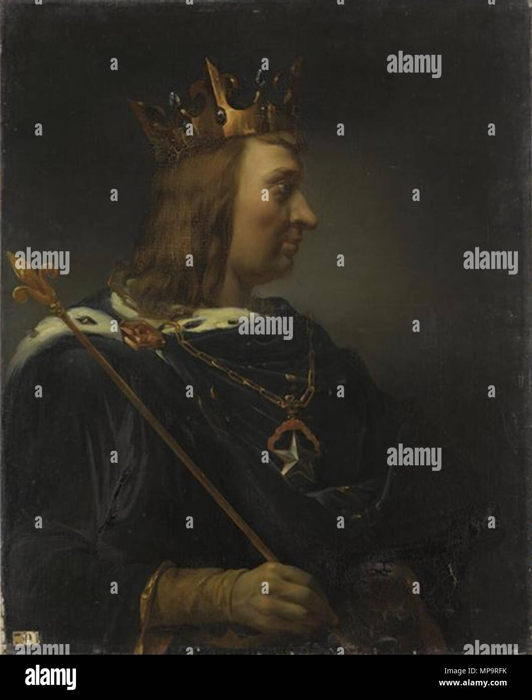 Français : Jean II le Bon (1319-1364), roi de France .   Portraits of Kings of France is a serie of portraits commissioned between 1837 and 1838 by Louis Philippe I and painted by various artists for the Musée historique de Versailles.  . 1837.   833 Lugardon - John II of France Stock Photo