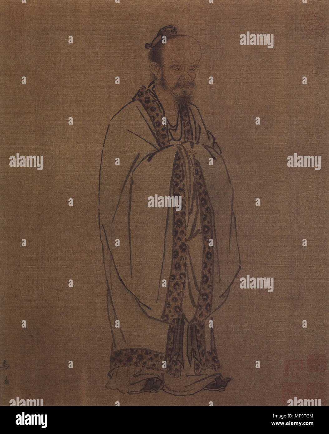 . English: Confucius (孔丘圖), ink and color on silk. 27.7 cm. high x 23.3 ...