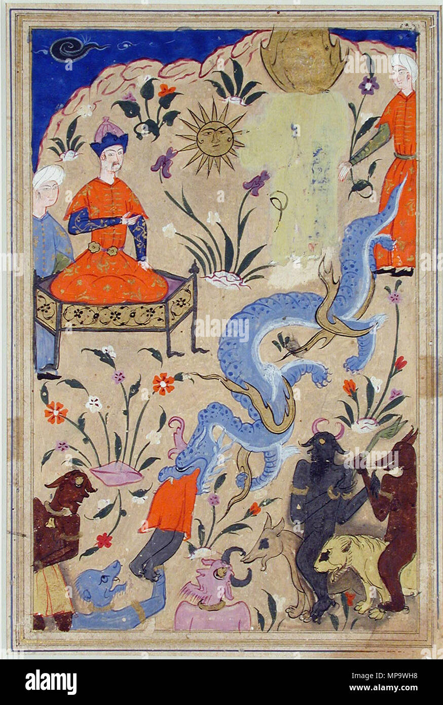 . English: Series Title: History of the Prophets Suite Name: Qisas al-Anbiya Creation Date: ca. 1540 Display Dimensions: 7 13/32 in. x 4 11/16 in. (18.8 cm x 11.9 cm) Credit Line: Edwin Binney 3rd Collection Accession Number: 1990.259 Collection: <a href='http://www.sdmart.org/art/our-collection/asian-art' rel='nofollow'>The San Diego Museum of Art</a> . 2 October 2001, 11:14:39. English: thesandiegomuseumofartcollection 981 Pharaoh watches a serpent devour a person in the presence of the Moses (6125069974) Stock Photo