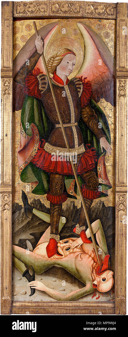 . Español: San Miguel, temple y estuco dorado sobre tabla, 149 x 54,5 cm, Londres, Sam Fogg . circa 1470. Maestro de los Florida 842 Maestro de los florida-san miguel Stock Photo