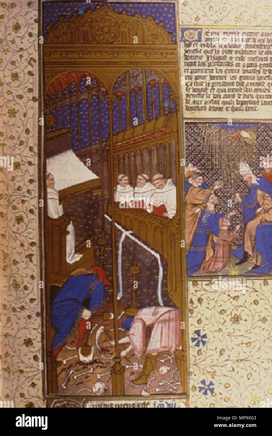 . Office of the dead (Monks chants over coffin) . 15th century. The Rohan Master 845 Maitre de Rohan (office of the dead3) Stock Photo